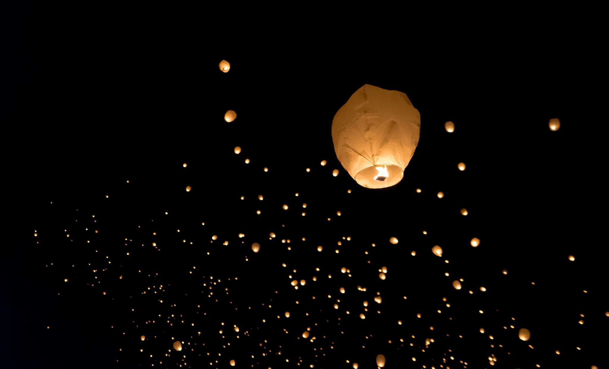 night, 1080P, paper lantern, lights, HD Wallpaper