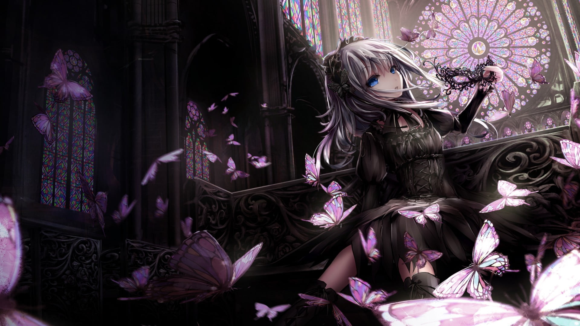 artwork, human representation, purple, anime girls, creativity, building exterior, outdoors, day, plant, architecture, built structure, no people, Gothic, HD Wallpaper