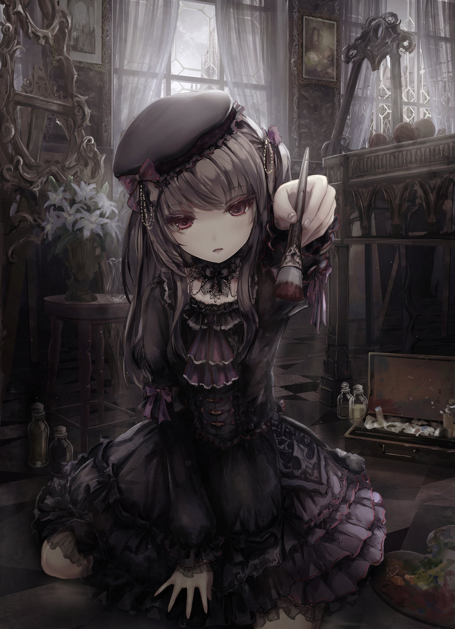 red eyes, anime, Gothic, anime girls, original characters, 1080P, Phone HD Wallpaper