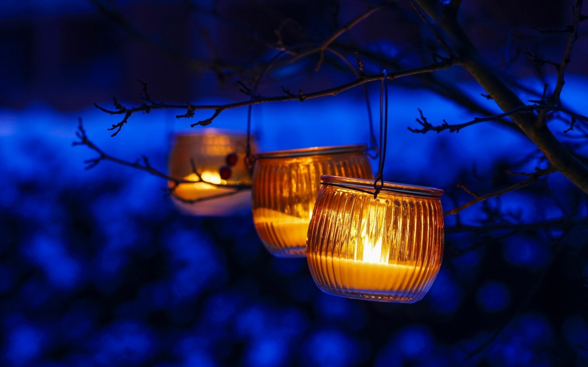 1080P, Blue, Winter, Snow, Lantern, Night, HD Wallpaper