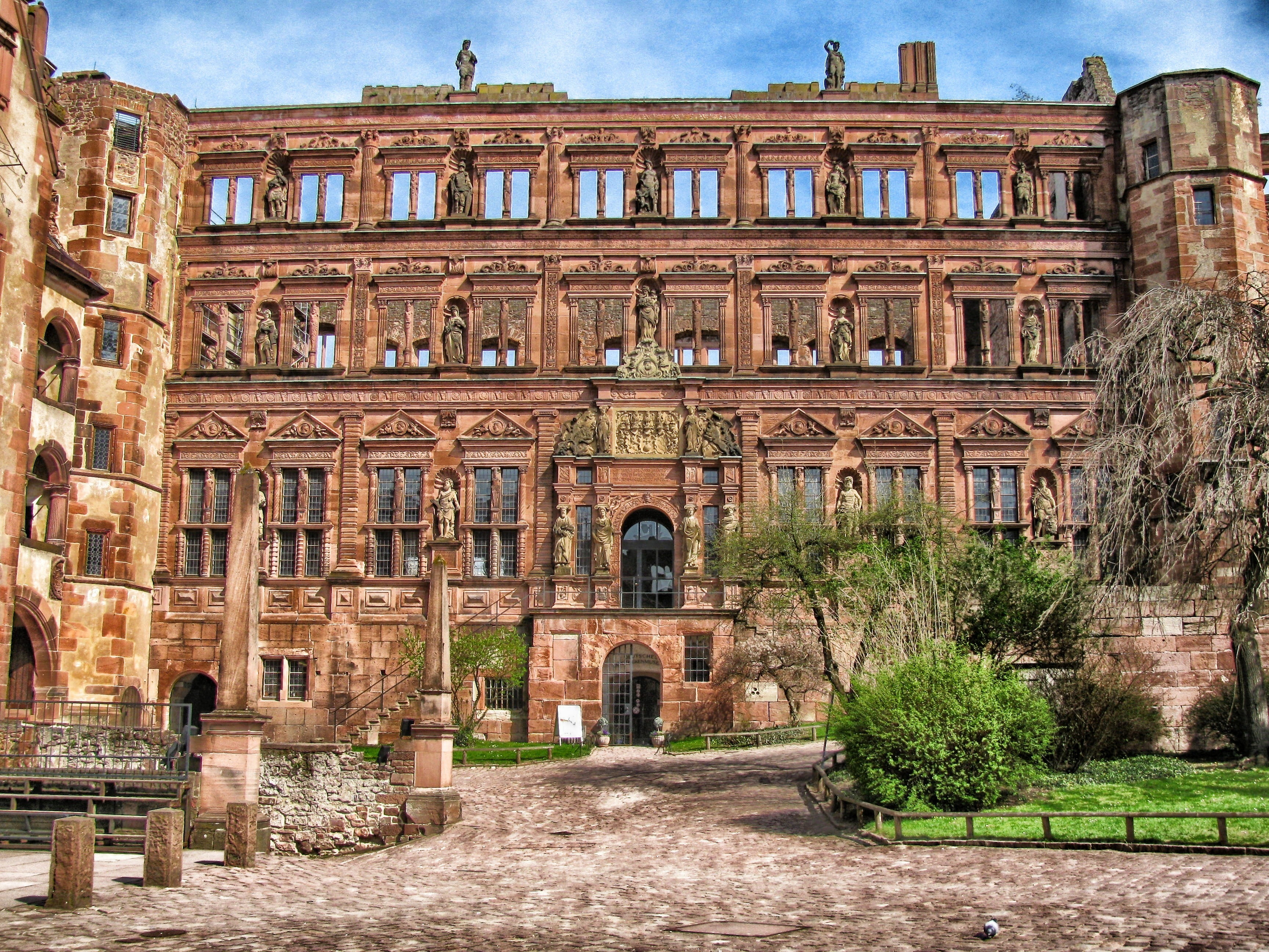 heidelberg, outside, brown, day, built structure, building exterior, sky, Castle, germany, hdr, building, landmark, architectural column, daytime, history, HD Wallpaper