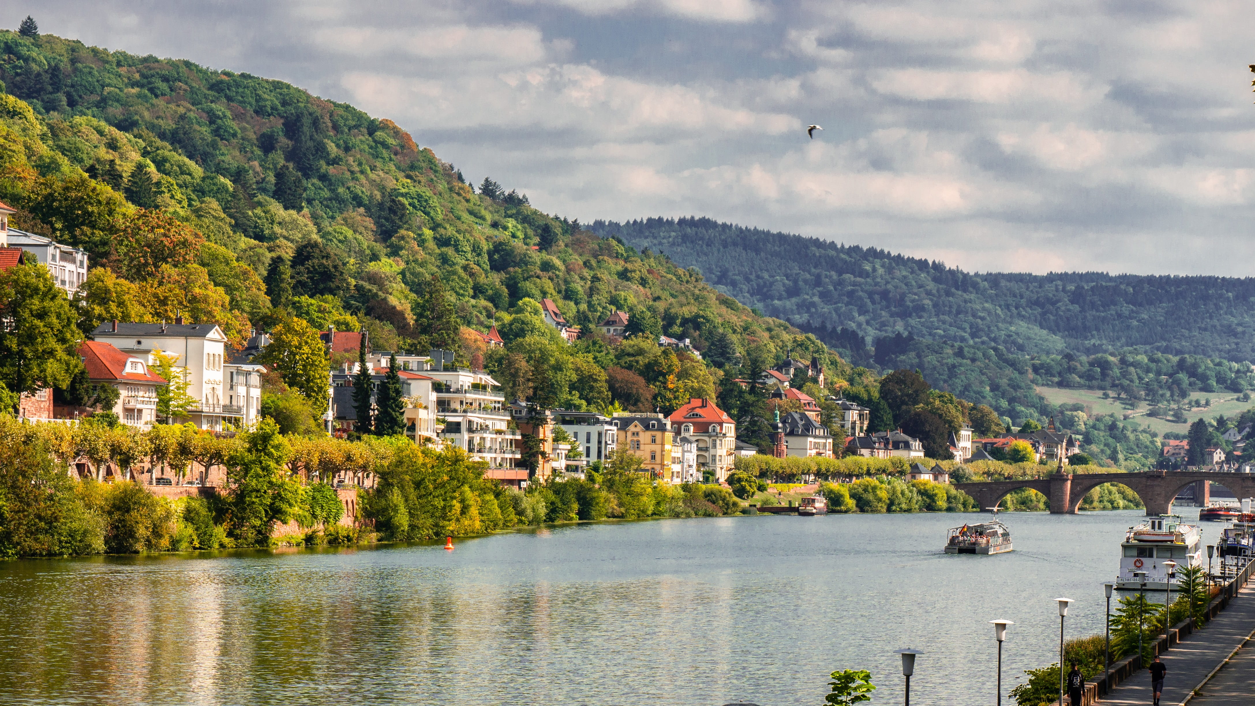 no people, building exterior, built structure, nature, cloud - sky, bank, 4K, scenics - nature, sky, waterfront, city, residential district, heidelberg, HD Wallpaper