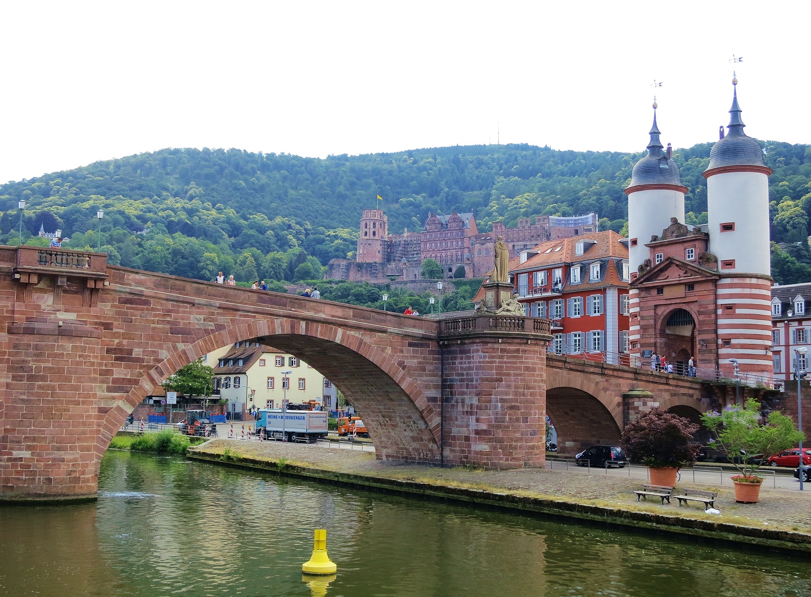 transportation, river, water, sky, building, nature, no people, heidelberg, built structure, arch bridge, building exterior, place of worship, architecture, HD Wallpaper