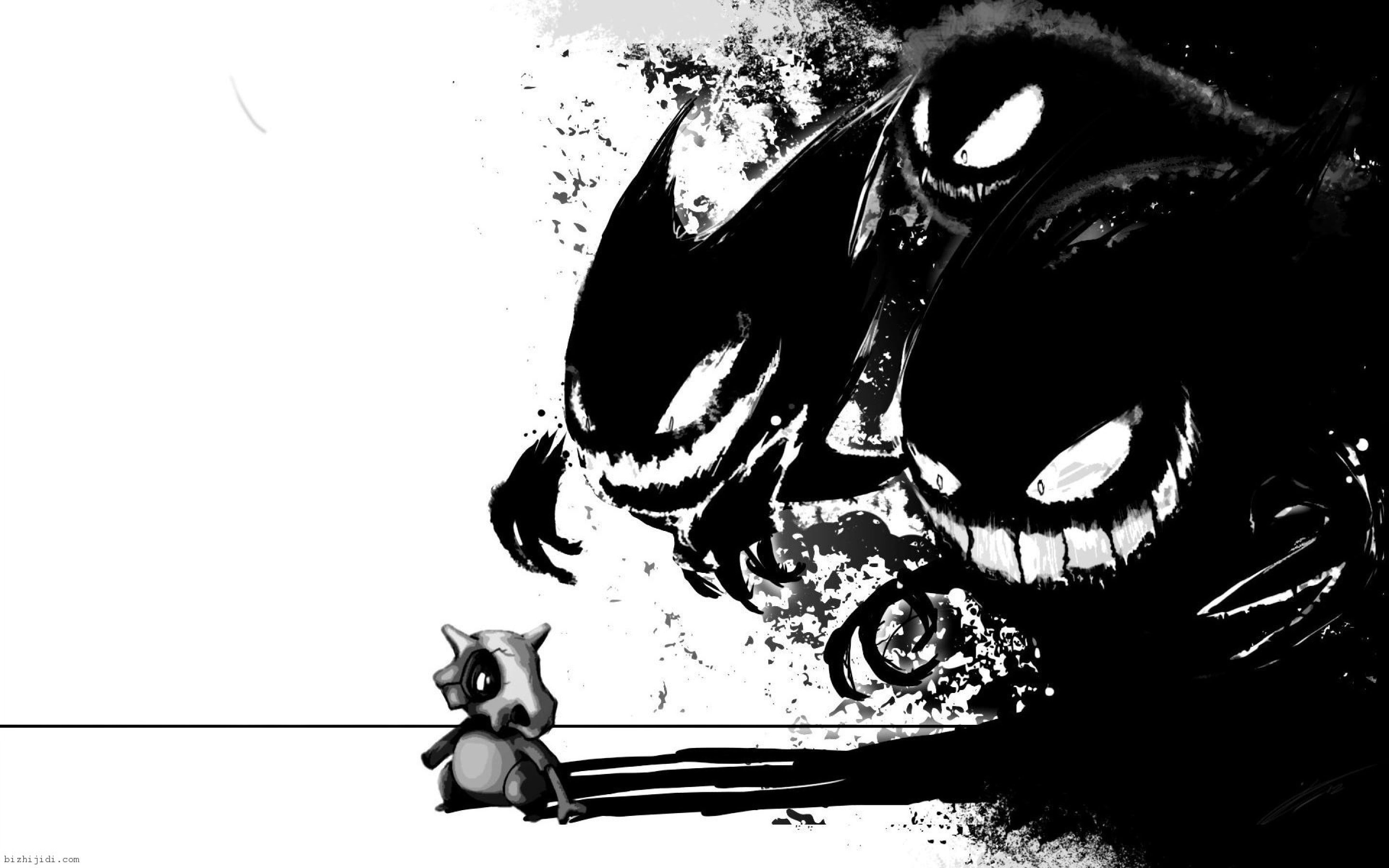 video games, Gengar, Gastly, Haunter, Pokémon, cubone, 2K, monochrome, HD Wallpaper