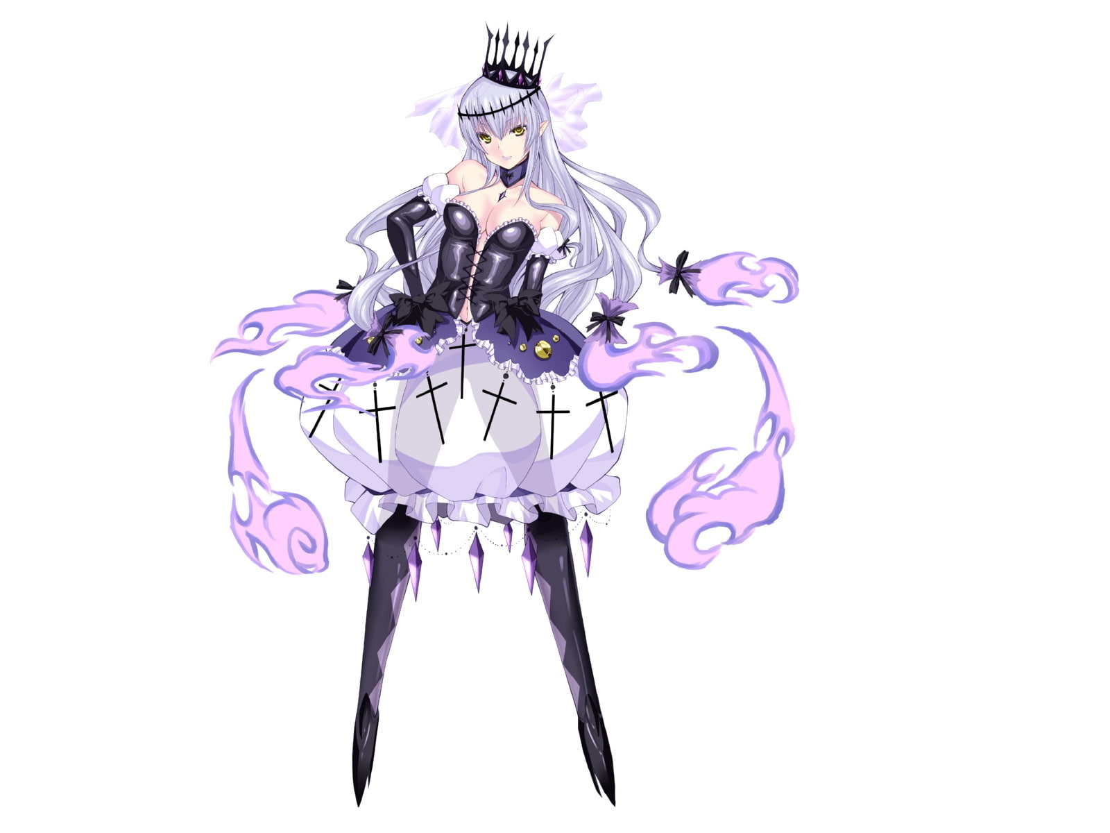 purple, yellow, 720P, ribbons, elbow, ears, pokemon, daive, white, crown, cleavage, pointed, eyes, gloves, hair, chandelure, long, HD Wallpaper