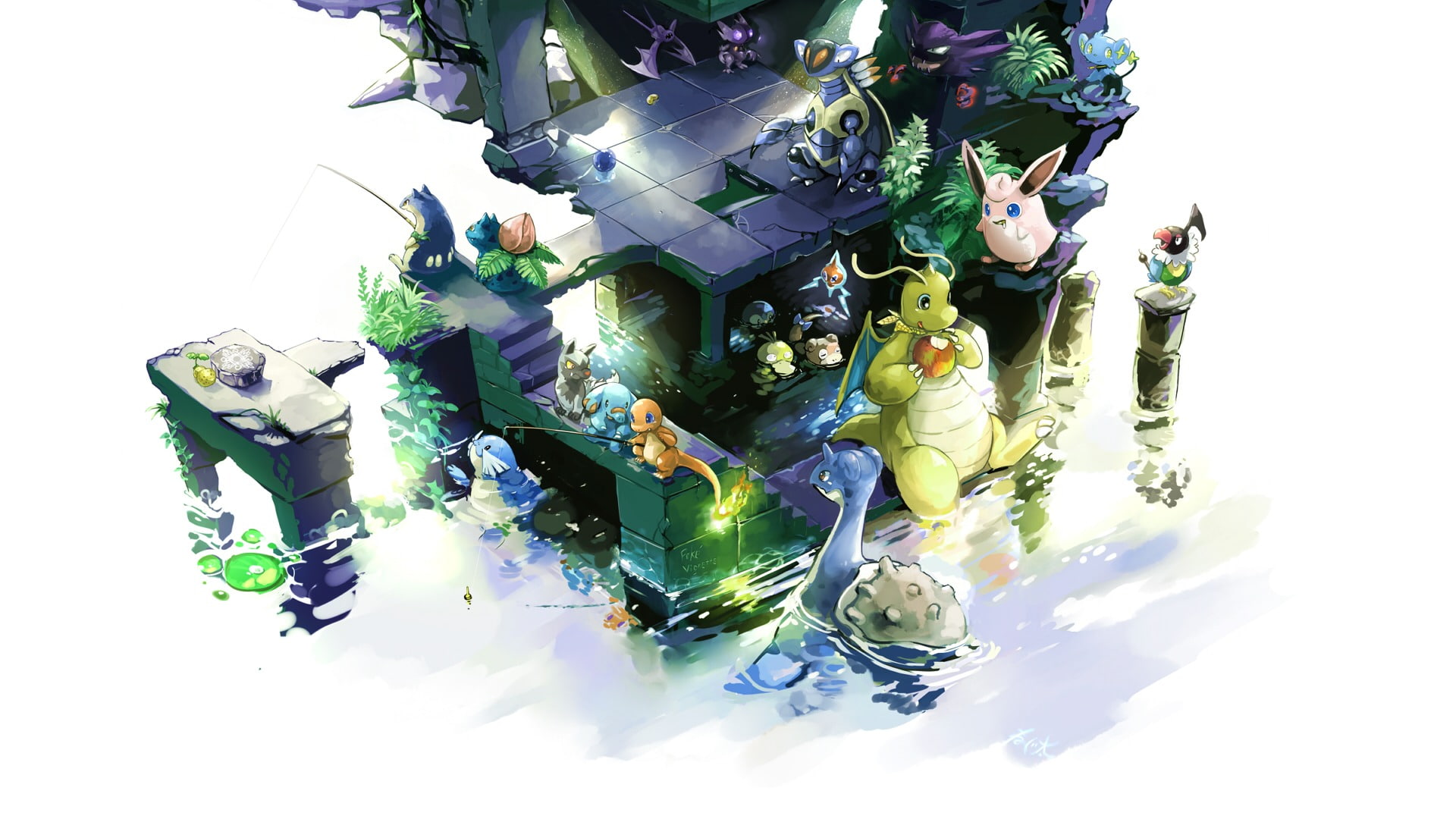 Sableye (Pokémon), Haunter (Pokémon), Wigglytuff (Pokémon), Armaldo (Pokémon), Chatot (Pokémon), Pokémon, Charmander (Pokémon), Water, Dragonite (Pokémon), HD Wallpaper