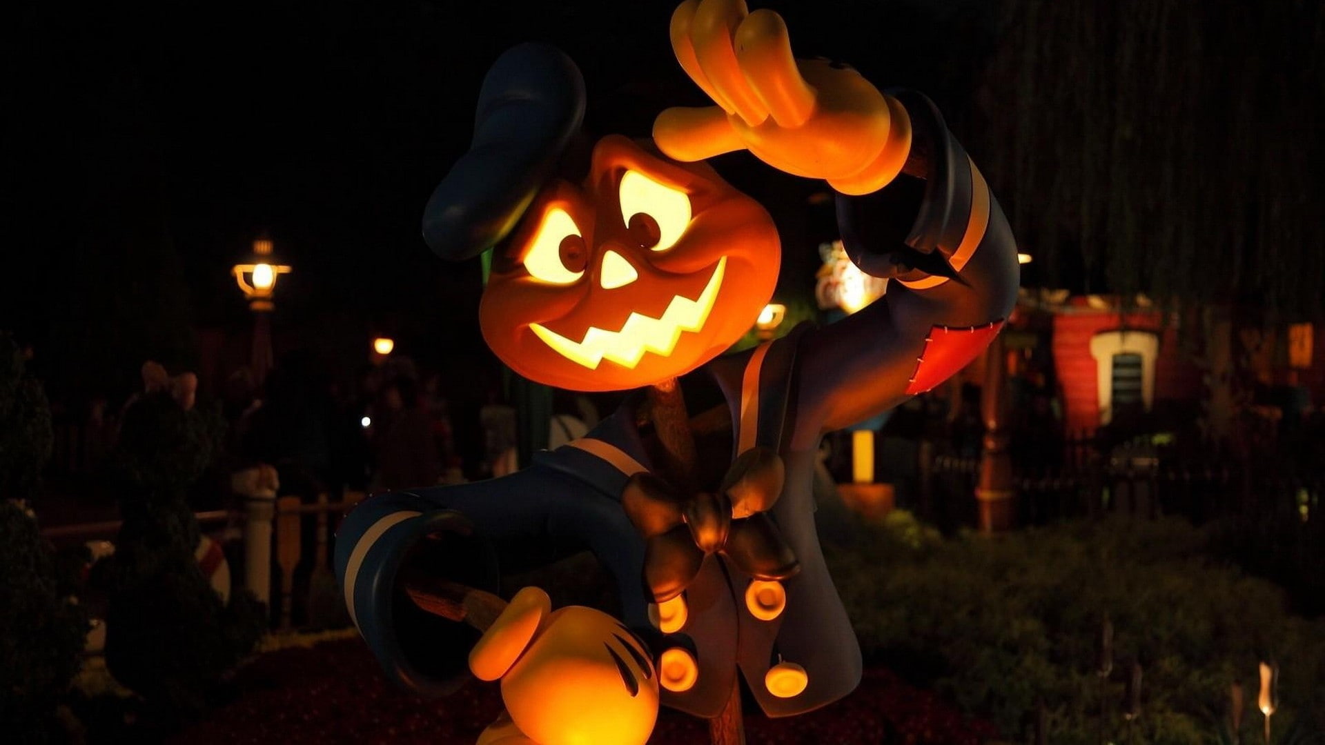 holidays, pumpkin, village, cartoon, lights, 1080P, halloween, HD Wallpaper