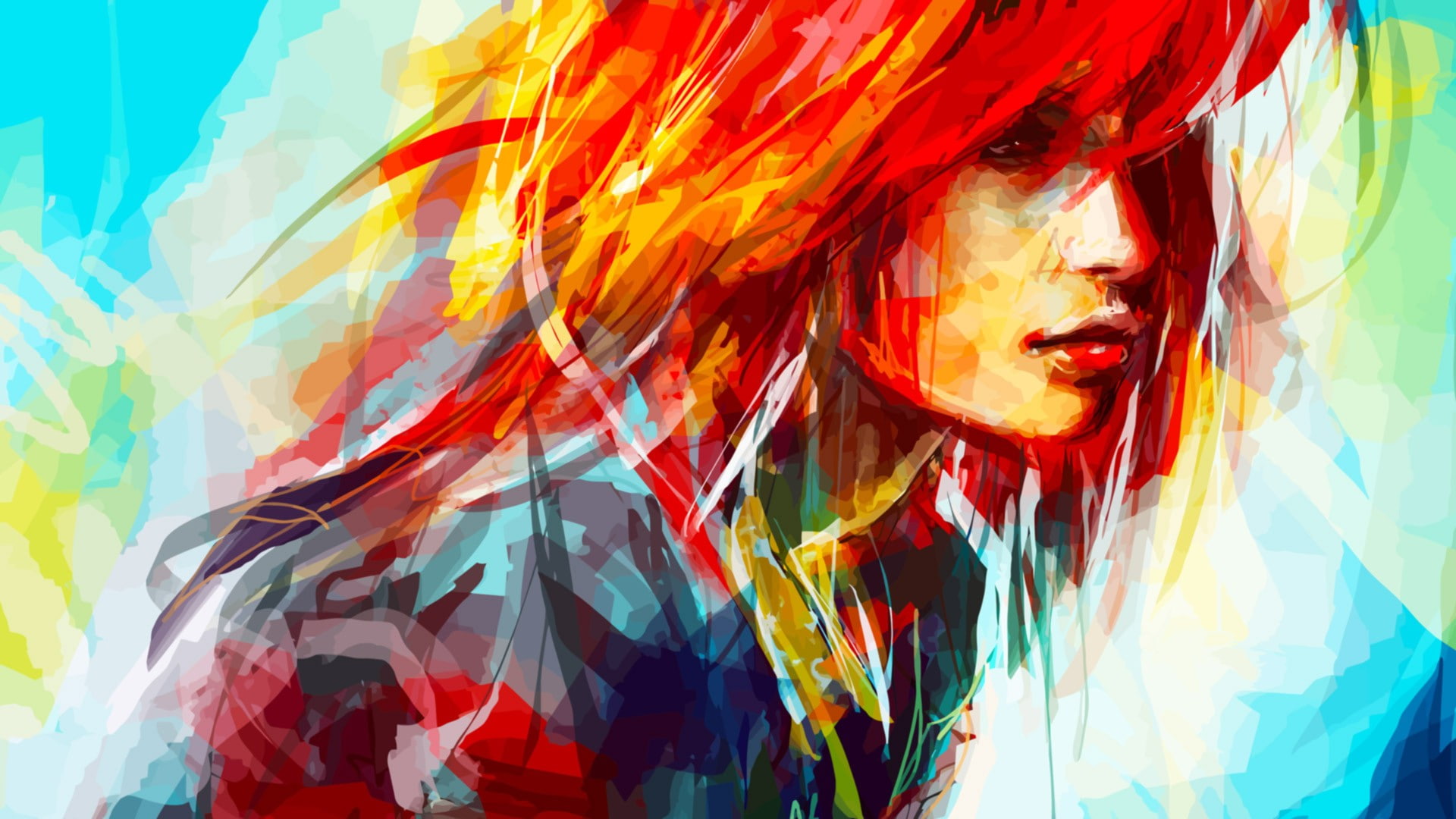 red, close-up, adult, art and craft, multi colored, indoors, low angle view, costume, paint, obscured face, alicexz hayley williams redhead artwork painting, HD Wallpaper