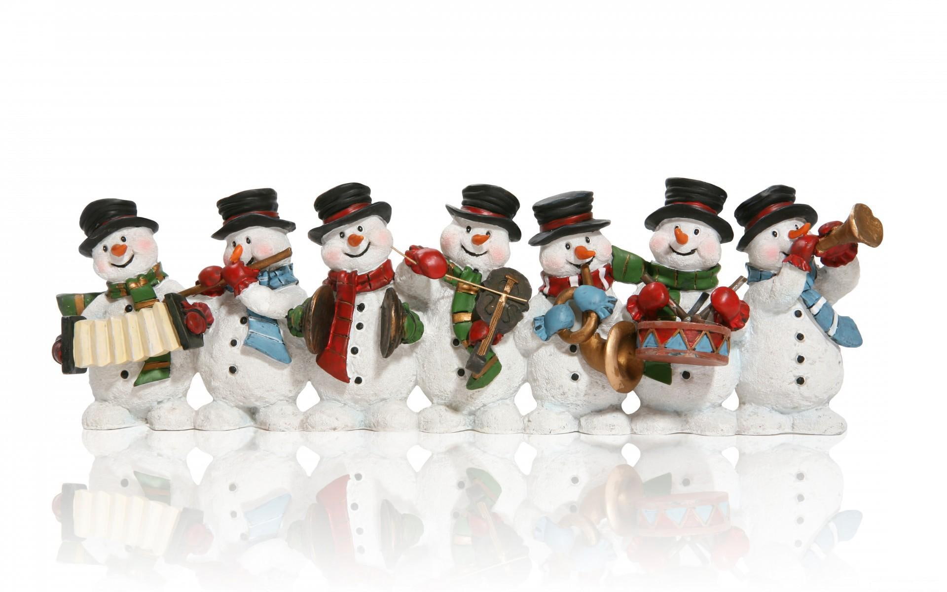 christmas, new, music, year, instruments, festival, 1080P, playing, poster, seven, snowmen, new year, snowman, HD Wallpaper