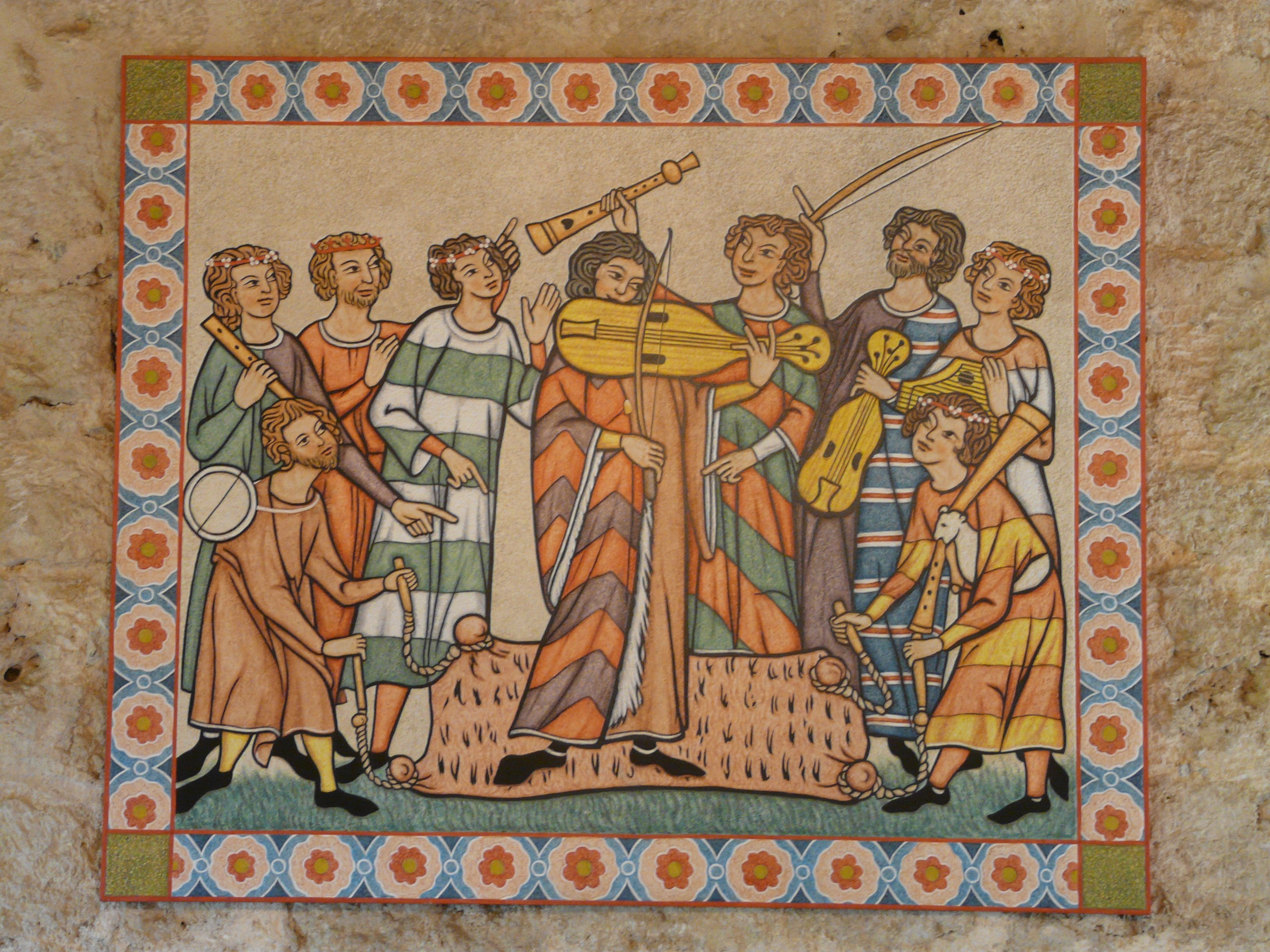 fresco, male likeness, mural, illustration, playing, 2K, people, the past, multi colored, female likeness, art and craft, no people, group, middle ages, HD Wallpaper
