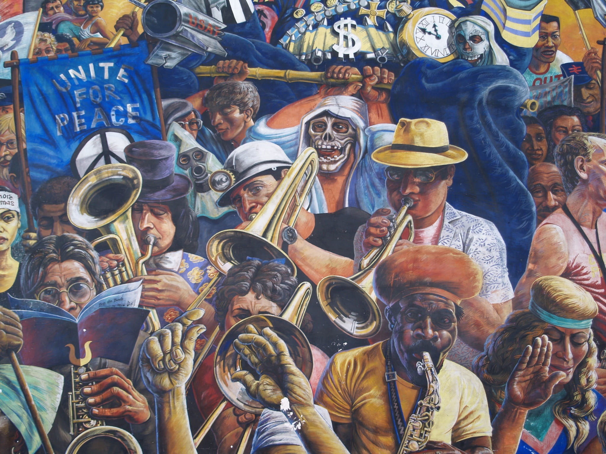crowd, Painting, Jazz, peace, musical instrument, real people, large group of people, arts culture and entertainment, Wall, clothing, city, architecture, HD Wallpaper