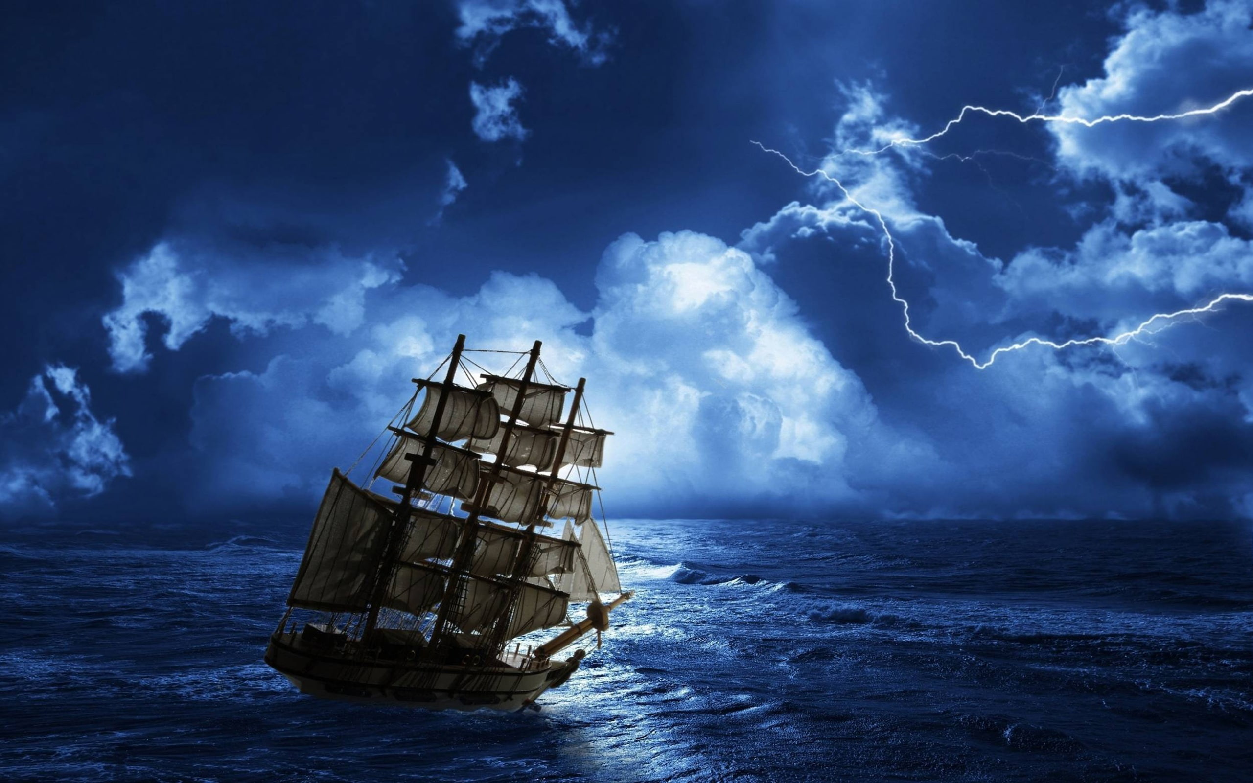 Lightning, Night, 2K, Sailing, Offshore, Thunder, HD Wallpaper