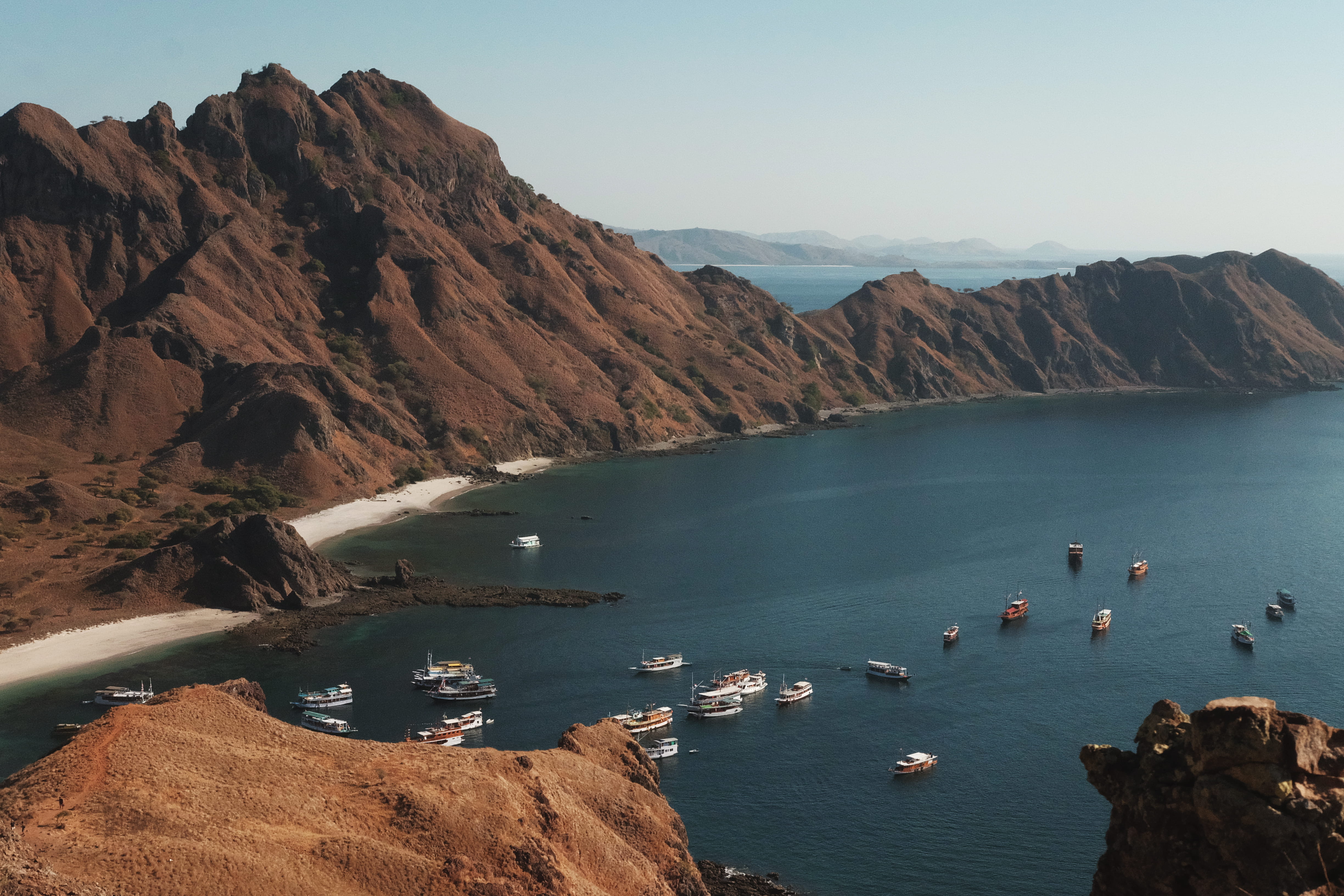 padar, bay, rock - object, formation, outdoors, mountain range, ship, solid, mountain, beauty in nature, padar island, grey, nautical vessel, rock formation, HD Wallpaper