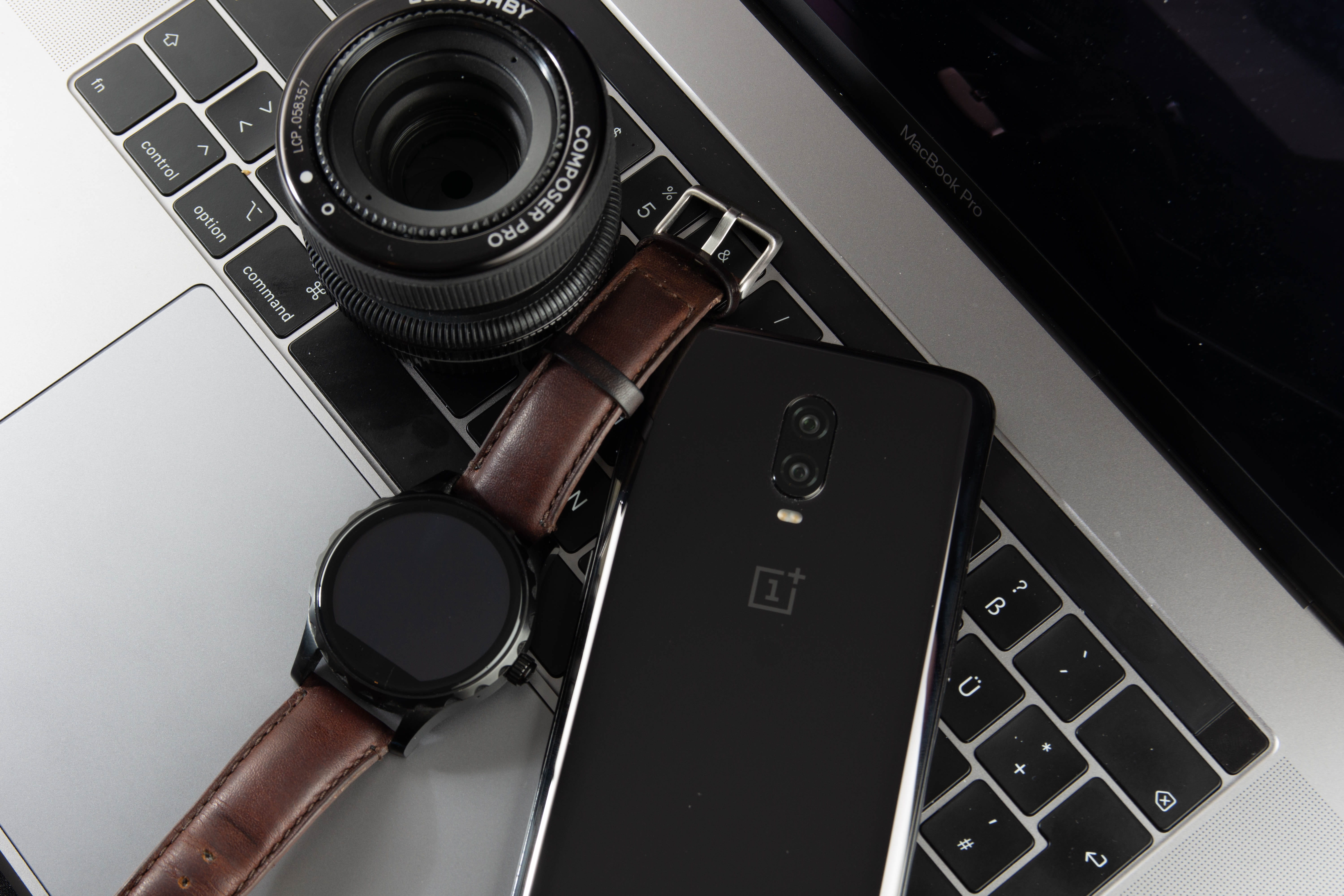 camera - photographic equipment, high angle view, camera, lensbaby, close-up, hardware, designer, smartwatch, keyboard, 6t, fantasyflip, oneplus, 5K, technology, HD Wallpaper