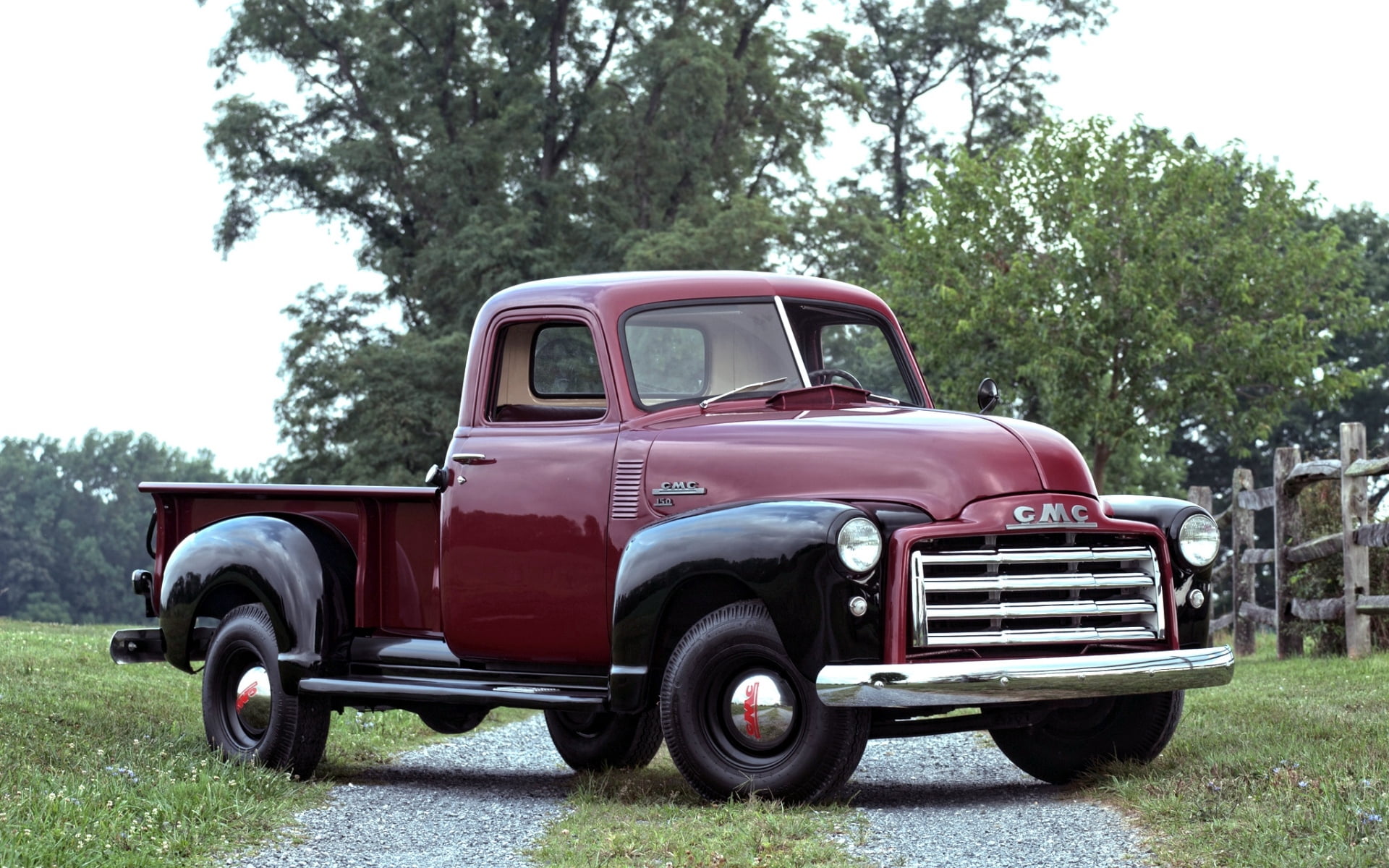 obsolete, land, single, gmc, classic, day, no people, 1950, old-fashioned, outdoors, cab, antique, nature, wheel, vintage Car, truck, history, grass, tree, HD Wallpaper