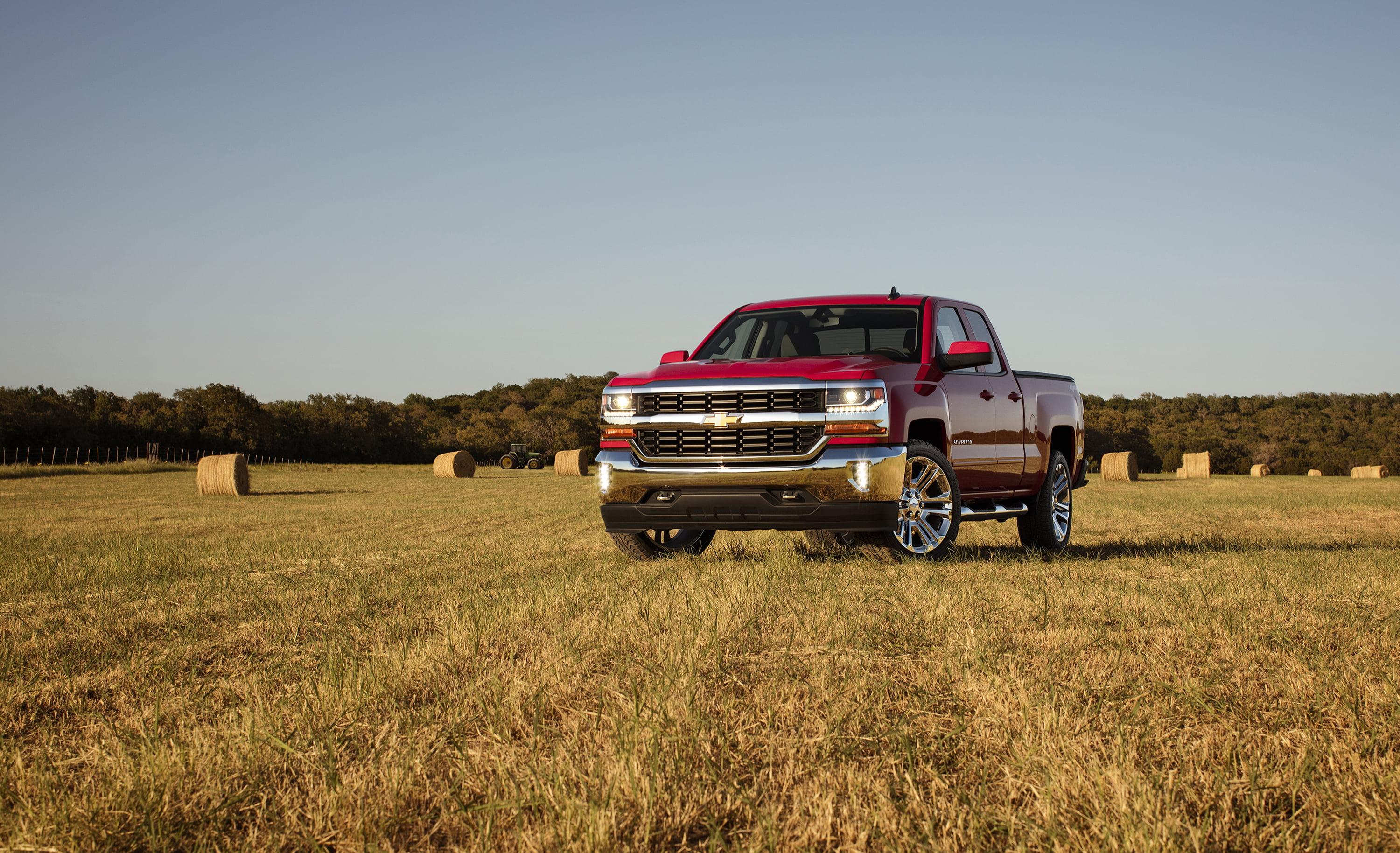 clear sky, day, harvesting, front view, chevrolet, land, 2K, plant, truck, meadow, old, transportation, wheat, growth, crew, rural Scene, environment, HD Wallpaper