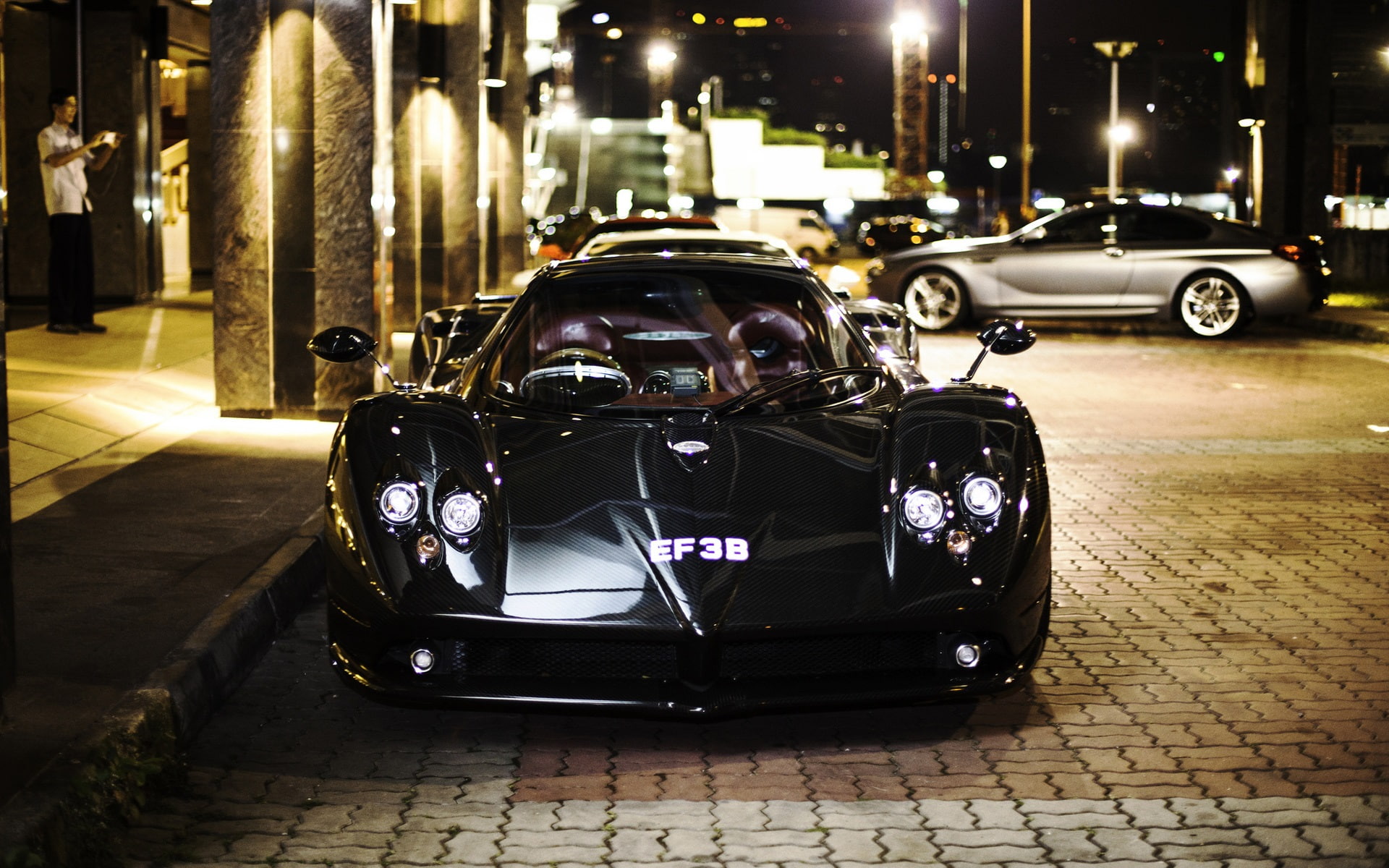 1080P, Black, View, Zonda, Night, City, Front, f, Street, Supercar, Pagani, HD Wallpaper