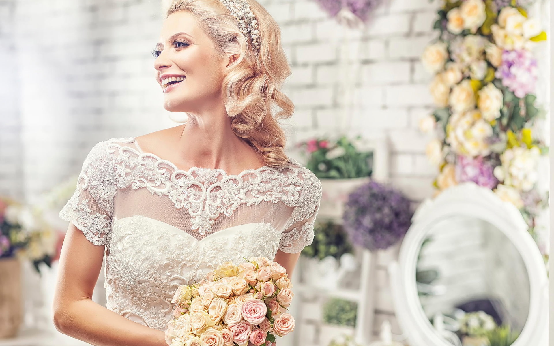 Bride, 1080P, Joy, Beautiful, Wedding, Bouquet, HD Wallpaper