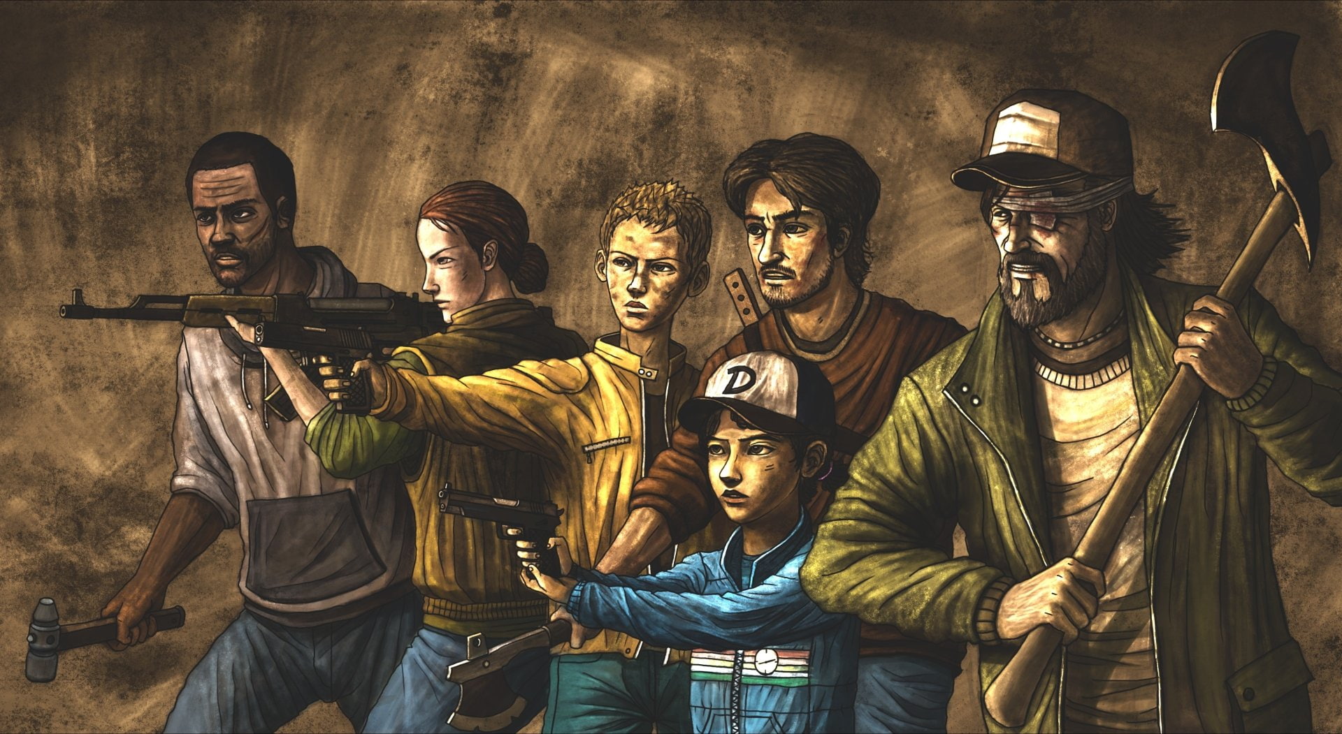 weapon, offspring, 1080P, adult, indoors, The Walking Dead, portrait, child, teenager, Clementine (The Walking Dead), small group of people, Kenny (The Walking Dead), HD Wallpaper