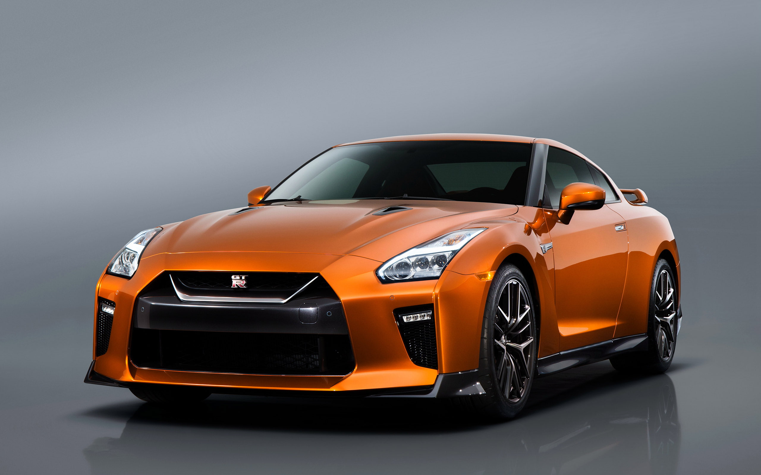 2K, orange cars, vehicle, reflection, car, simple background, Nissan GT-R R35, Nissan GTR, HD Wallpaper