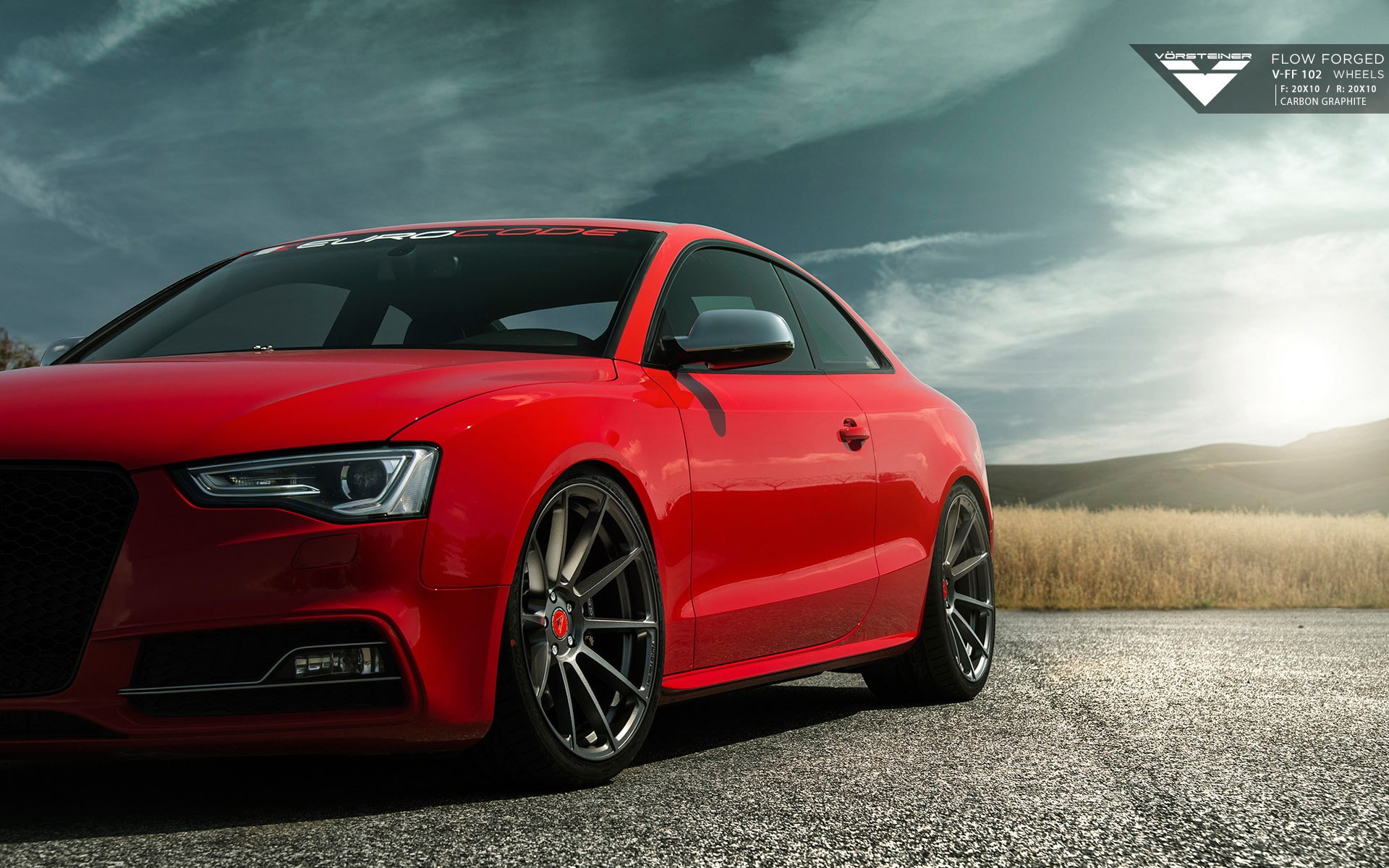 road trip, red, Audi S5, communication, land vehicle, nature, motor vehicle, sign, wheel, road, outdoors, car, Vorsteiner, day, sky, mountain, 1080P, motion, HD Wallpaper