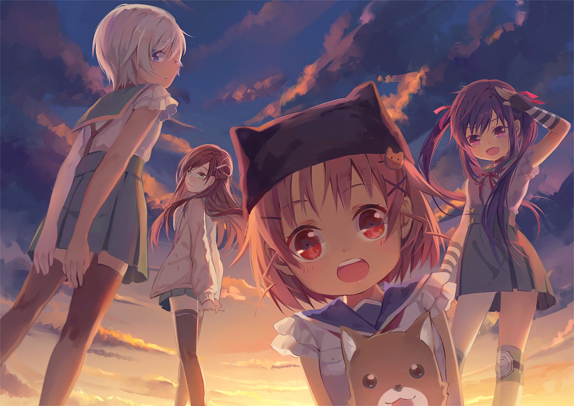 1080P, females, leisure activity, anime girls, lifestyles, anime, sibling, childhood, child, sister, outdoors, Gakkou Gurashi! , togetherness, human representation, HD Wallpaper