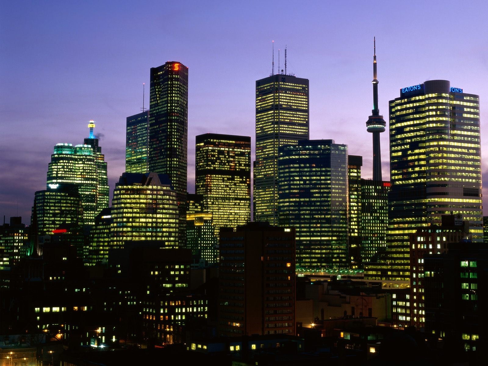 night, urban skyline, modern, sky, spire, landscape, financial district, outdoors, built structure, illuminated, rise, Toronto, cityscape, residential district, HD Wallpaper