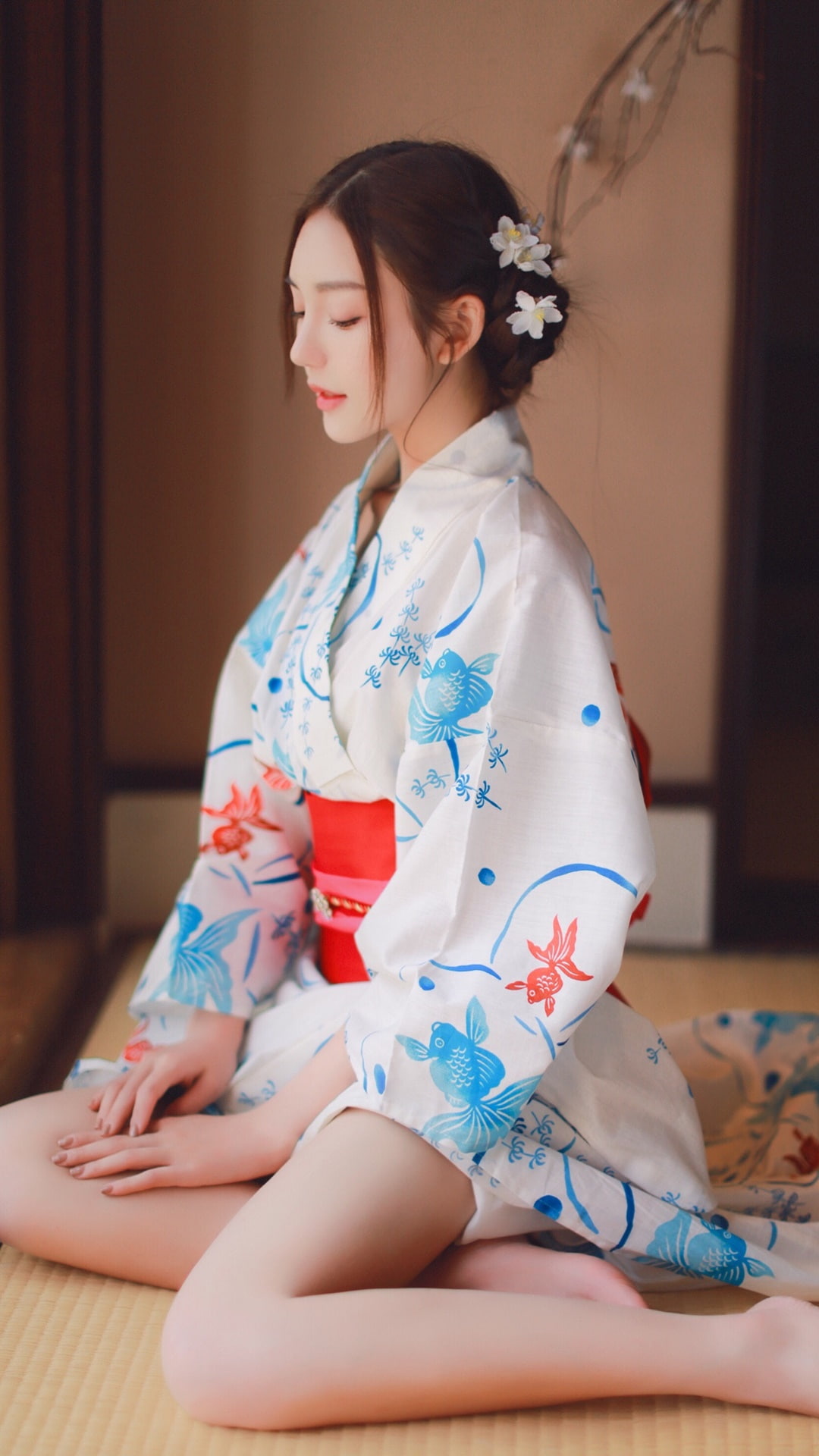 brunette, Asian, women, kimono, 1080P, Phone HD Wallpaper