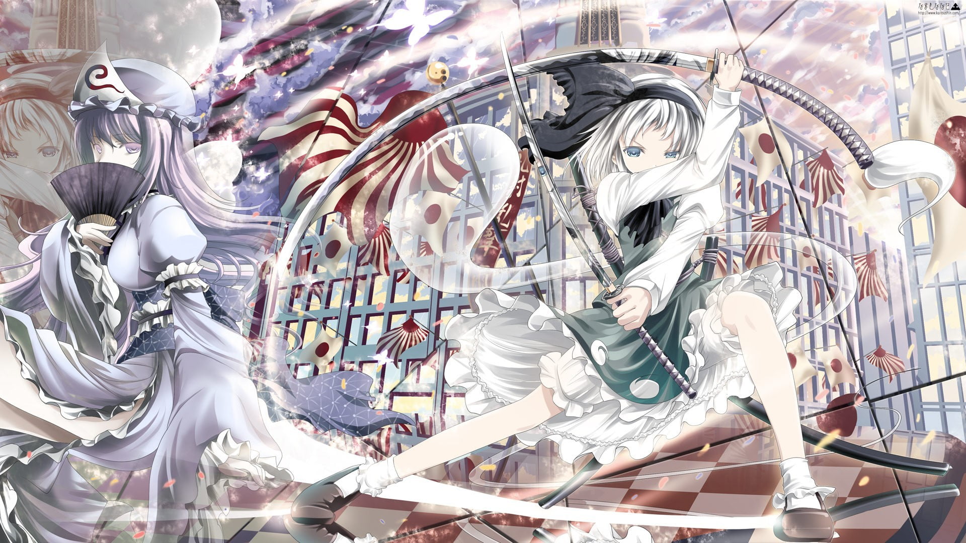 amusement park, female likeness, abundance, store, art and craft, japanese flag, close-up, silver colored, large group of objects, metal, women with swords, HD Wallpaper