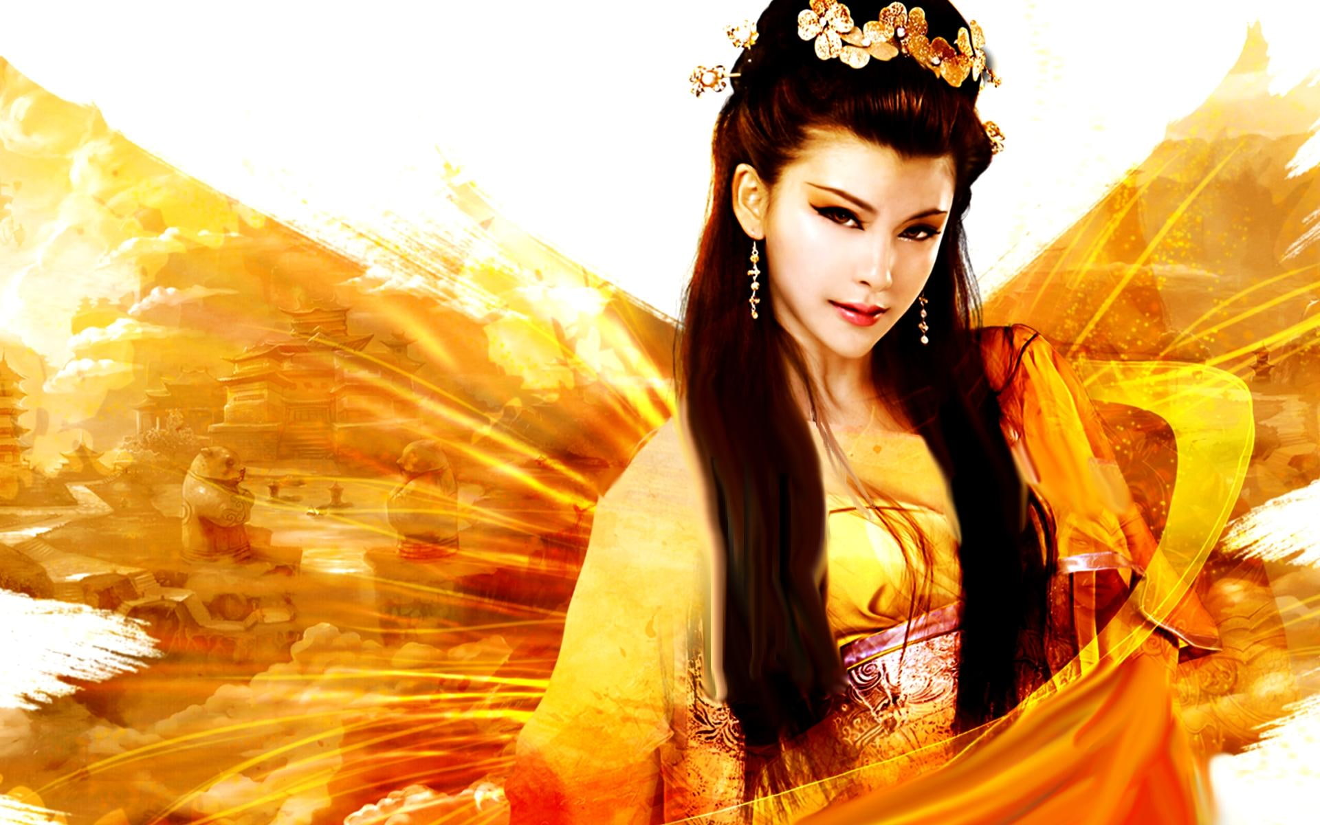 illlustration, 3d and abstract, angel, 1080P, girl, butterfly, geisha, wings, HD Wallpaper