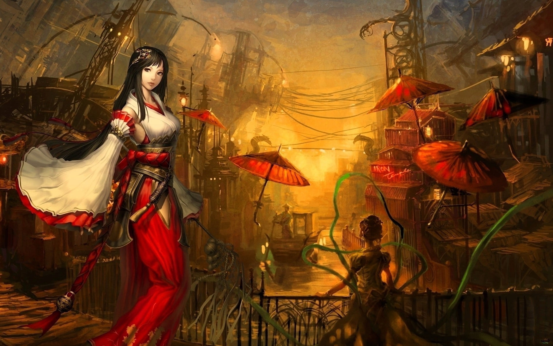 spooky, fantasy, red, outdoors, architecture, celebration, arts culture and entertainment, brunette, 1080P, art, history, dark, cultures, built structure, HD Wallpaper