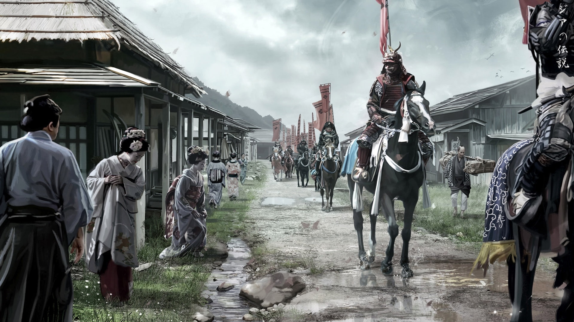 Fantasy, Banner, Warrior, Horse, 1080P, Samurai, Oriental, Geisha, HD Wallpaper