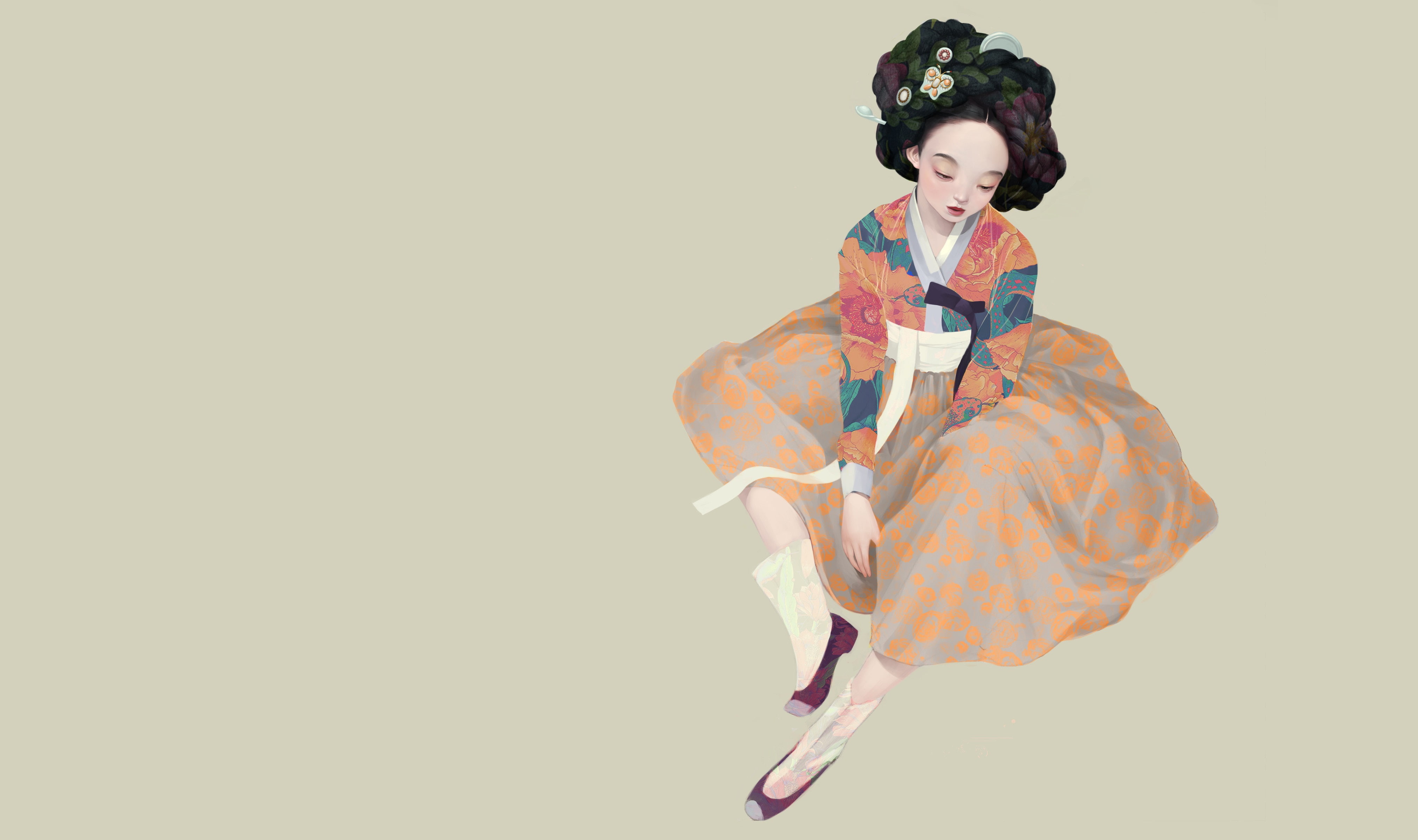 Korean geisha, Siwo Believes Kim, 4K, art, geisha, HD Wallpaper