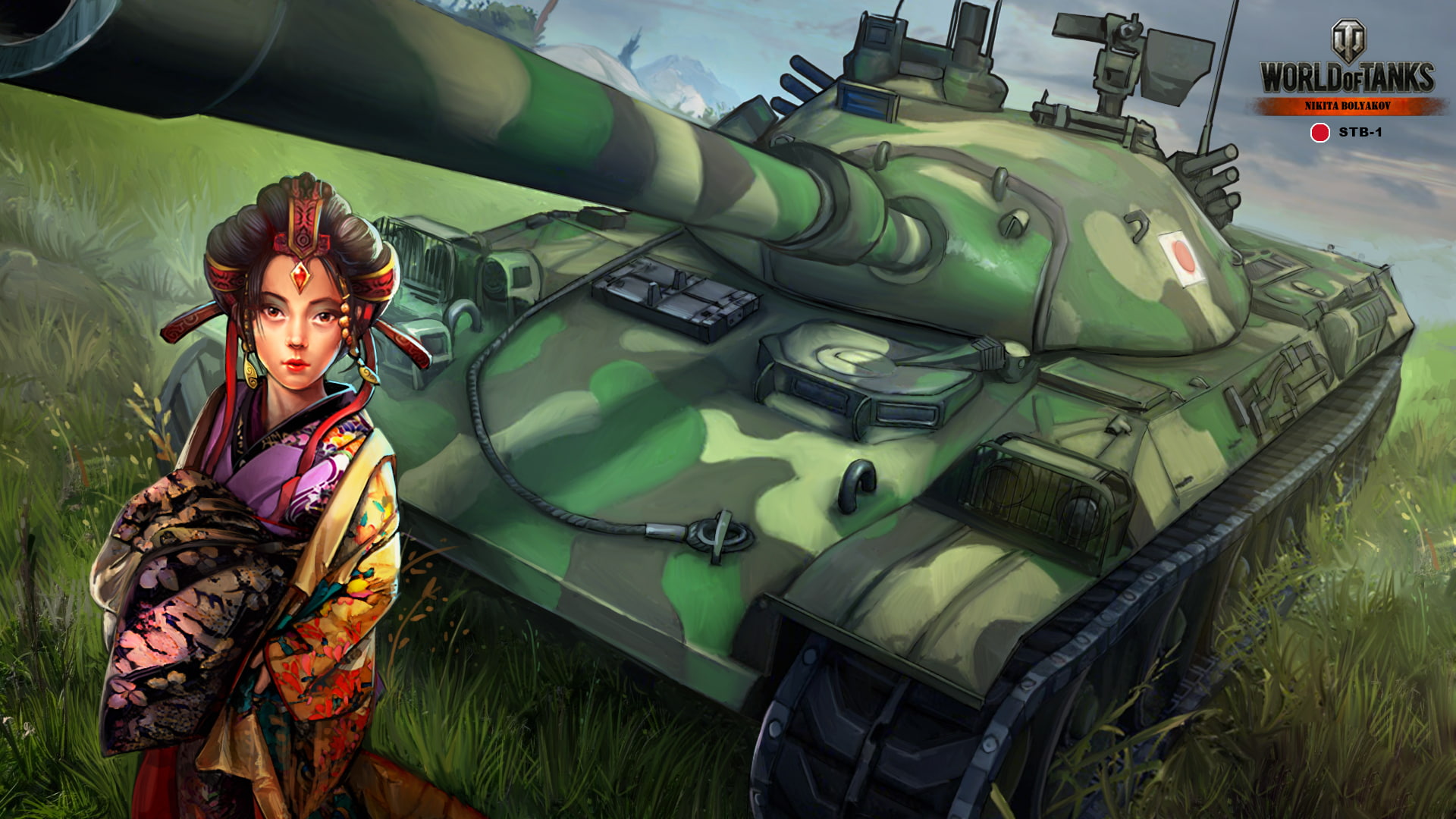 Nikita Bolyakov, World of Tanks, art, Japanese, STB-1, girl, figure, tank, 1080P, average, HD Wallpaper