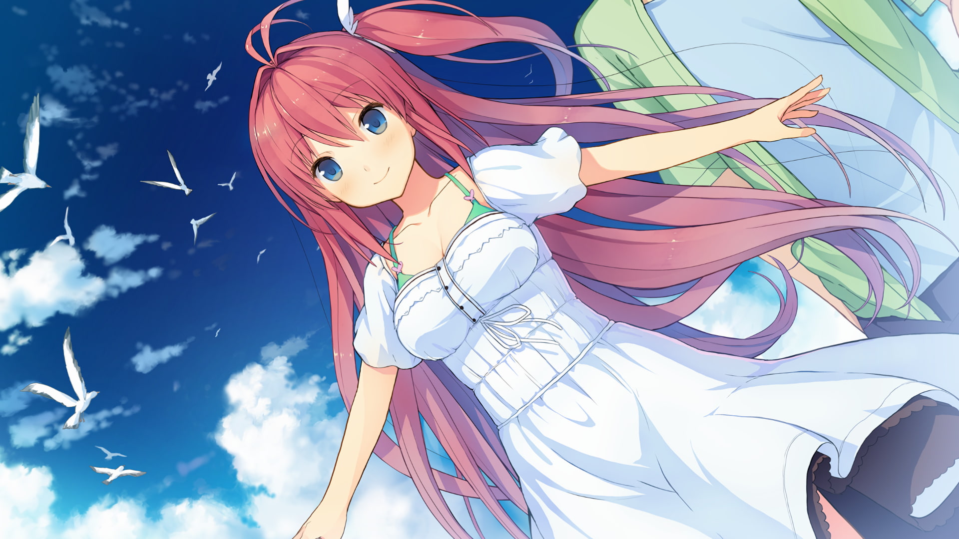 1080P, anime girls, anime, looking at viewer, pink hair, Ao no Kanata no Four Rhythm, blue eyes, long hair, Kurashina Asuka, HD Wallpaper