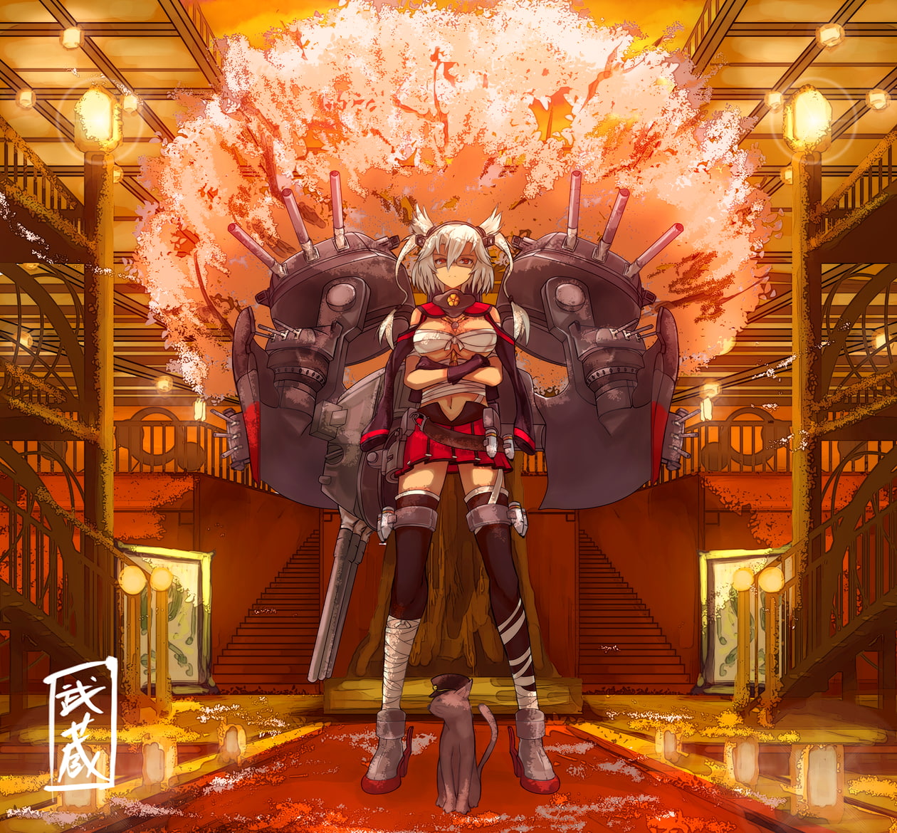 Musashi (KanColle), night, portrait, indoors, males, fun, men, arts culture and entertainment, architecture, 480P, decoration, illuminated, looking at camera, HD Wallpaper