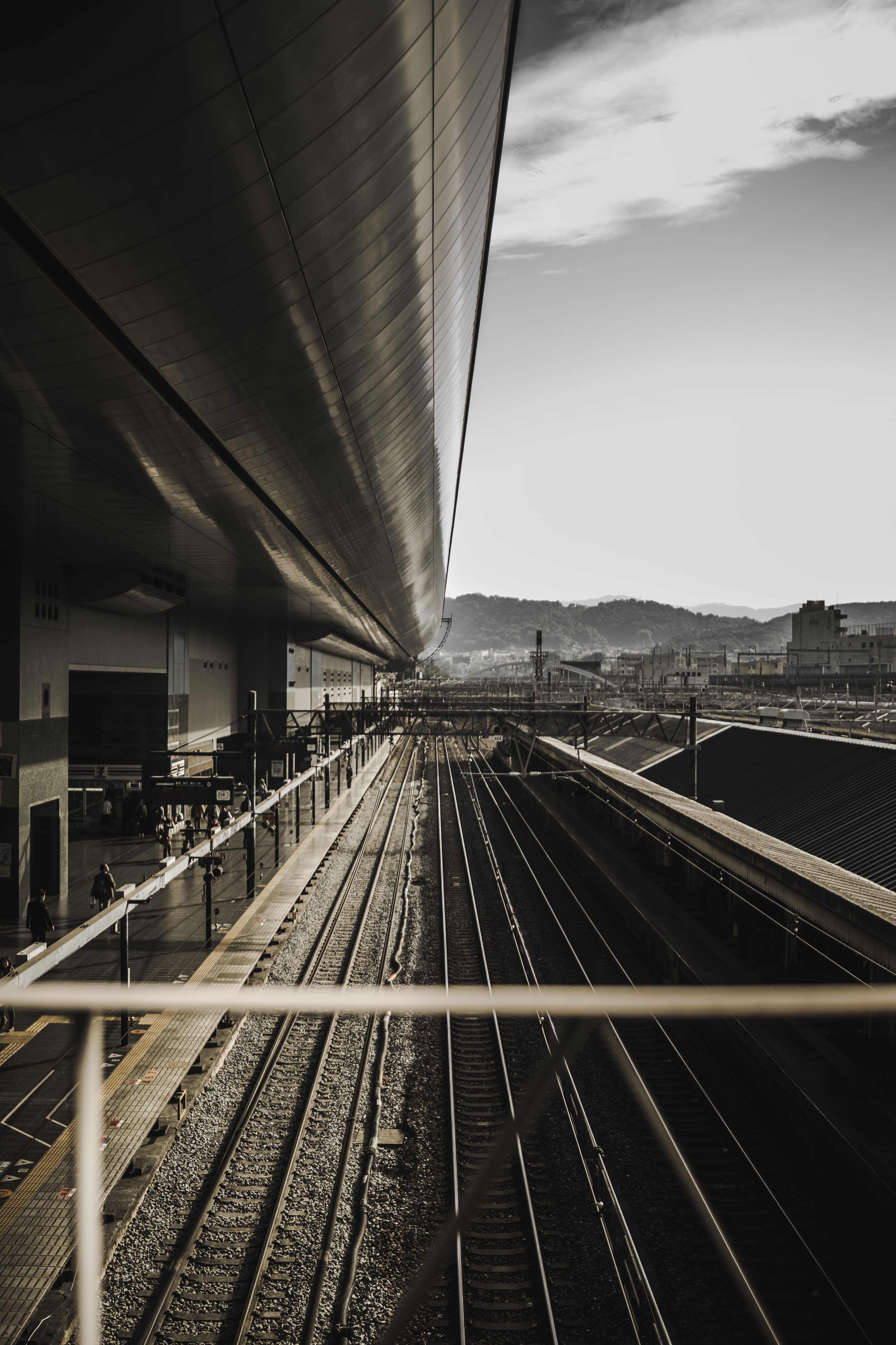 outdoors, transportation, no people, station, connection, sky, 5K, railroad track, architecture, kyoto prefecture, day, skyscraper, rail transportation, Phone HD Wallpaper