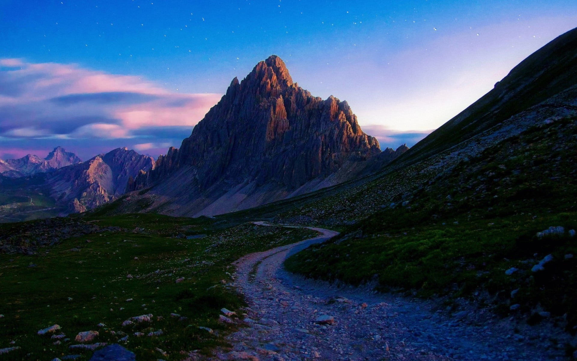 cloud - sky, dusk, scenics - nature, mountain, environment, landscape, mountains, formation, mountain range, sky, mountain peak, astronomy, star - space, HD Wallpaper