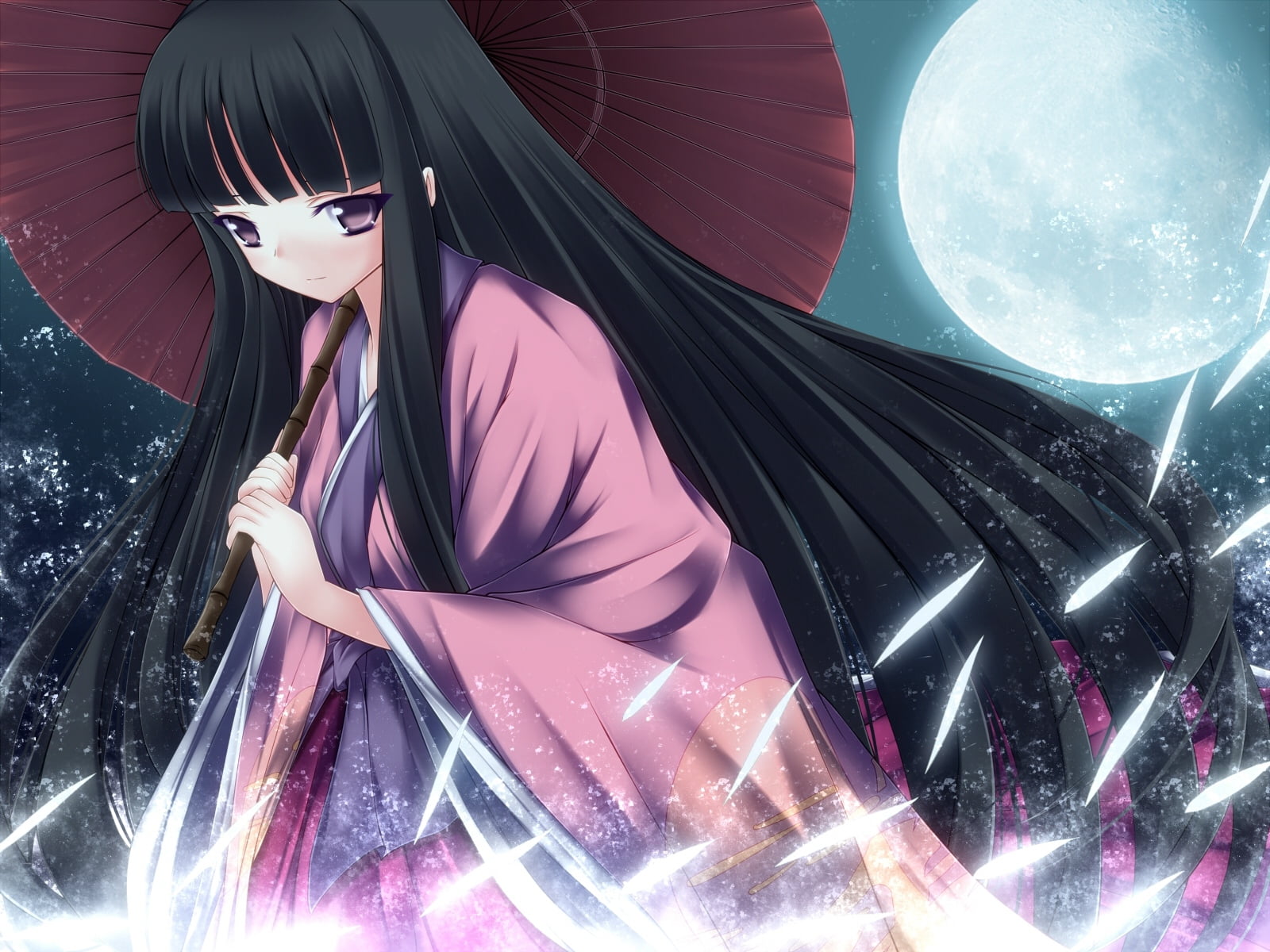 adult, haired, one person, purple, black, houraisan kaguya, umbrella, girl, lifestyles, beautiful woman, women, holding, 720P, front view, fashion, HD Wallpaper