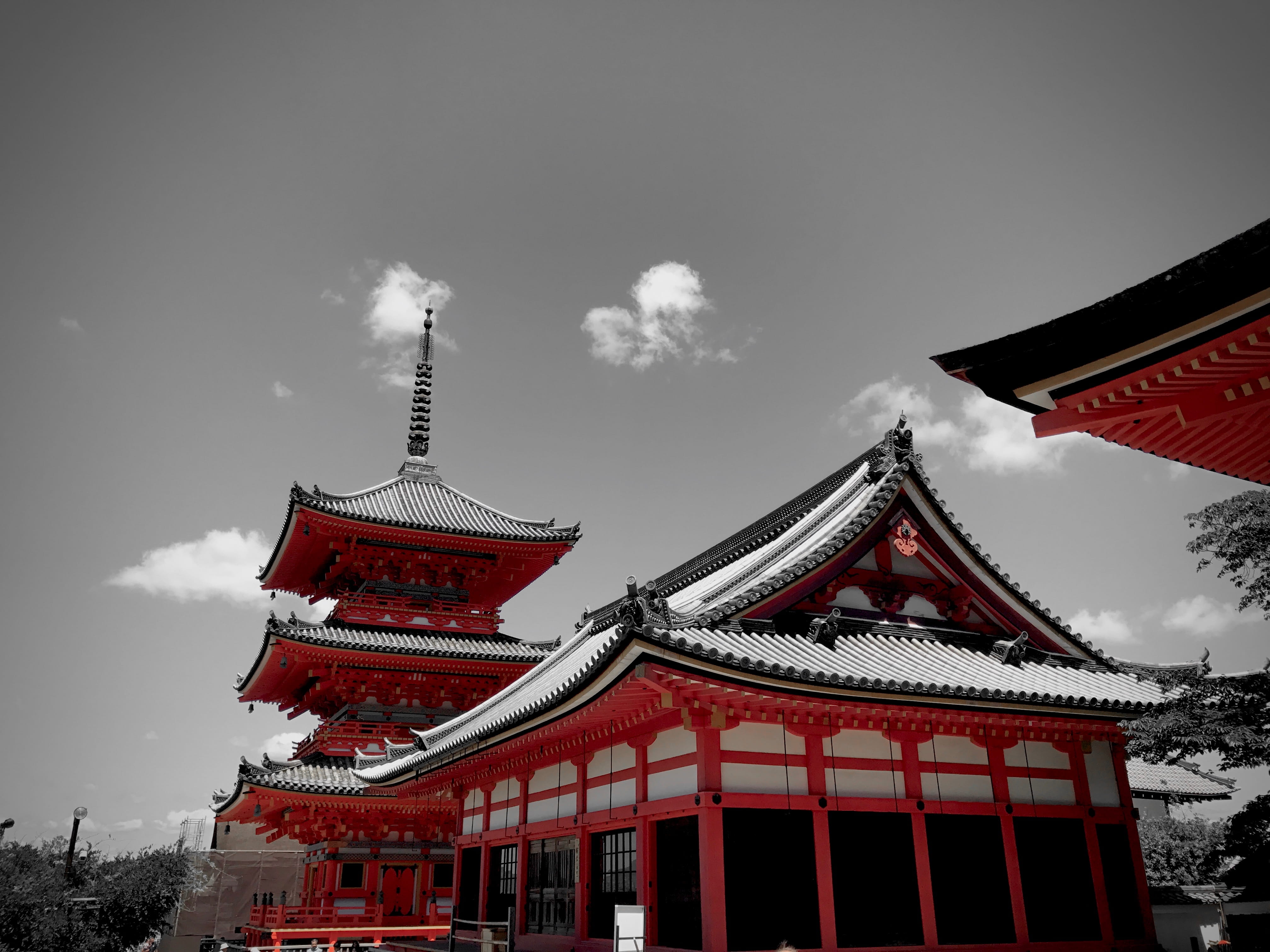 countryside, building exterior, 4K, roof, japan, sky, belief, east asia, religion, clear, kiyomizu-dera, low angle view, sunny, nature, shrine, afternoon, HD Wallpaper
