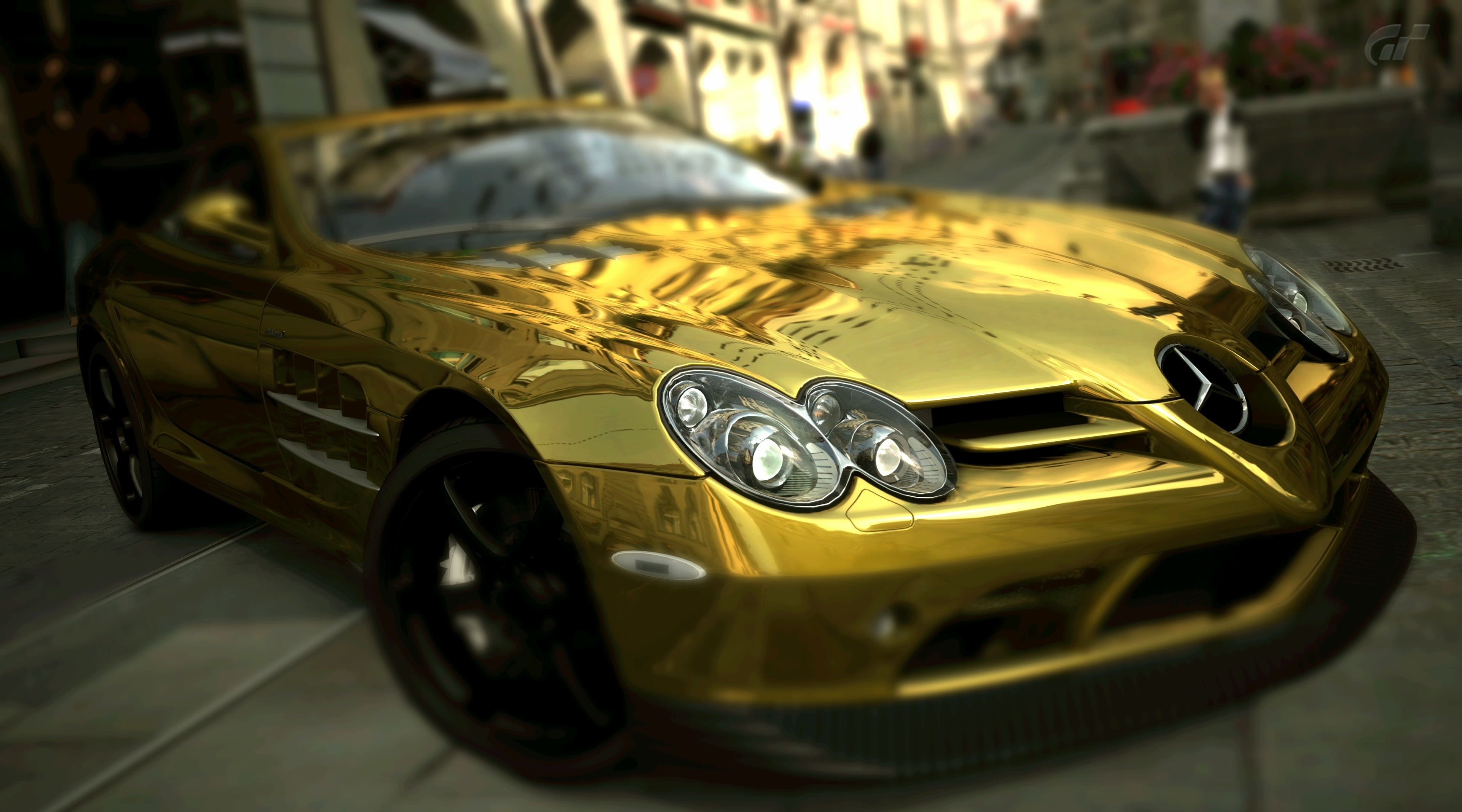 yellow, focus on foreground, mode of transportation, stationary, incidental people, wealth, close-up, selective focus, McLaren, car, gran turismo 5, vintage car, HD Wallpaper