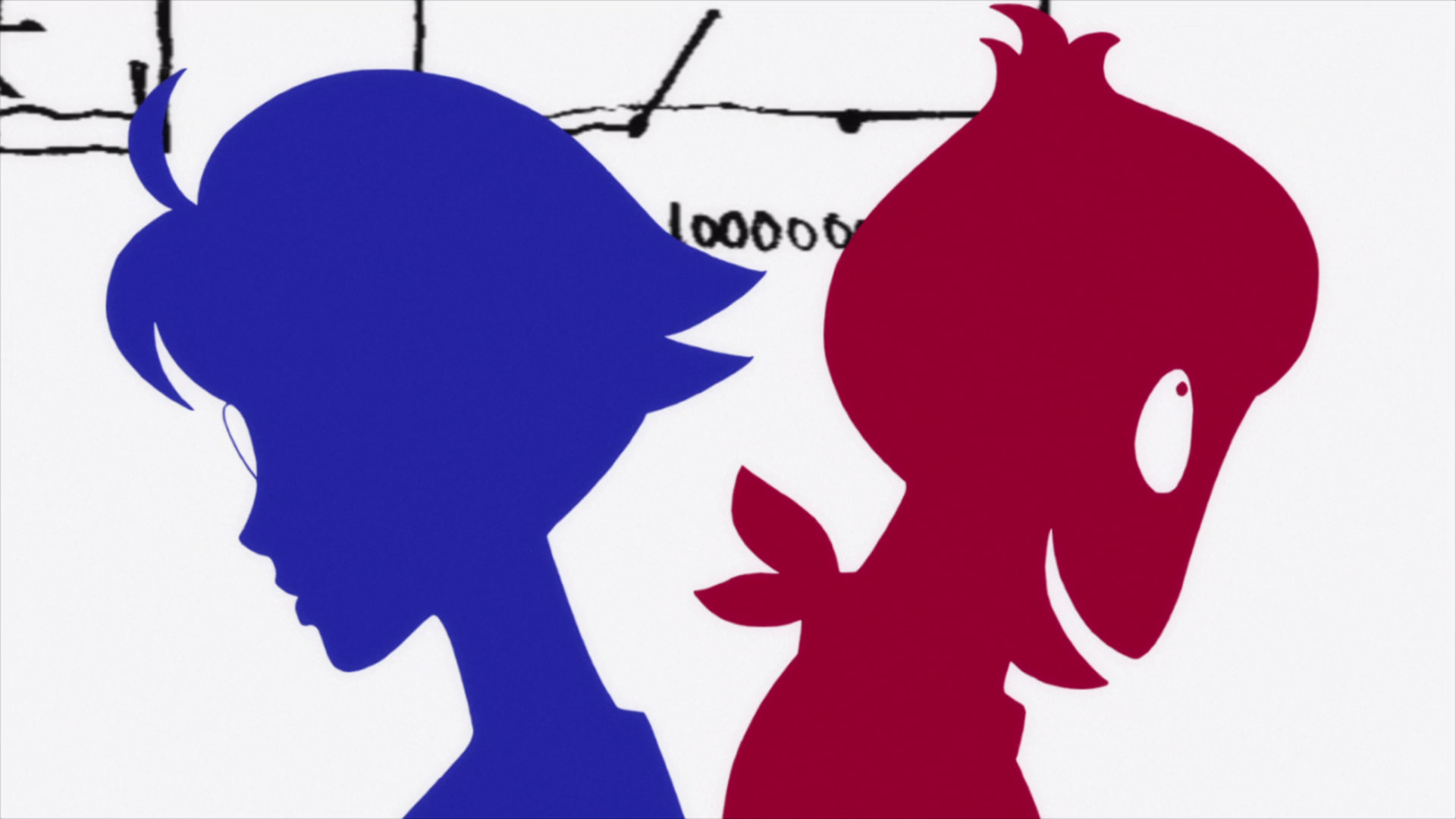 women, men, red, emotion, 1080P, contemplation, blue, two people, Yojouhan Shinwa Taikei, anime, white background, studio shot, silhouette, indoors, Watashi, HD Wallpaper