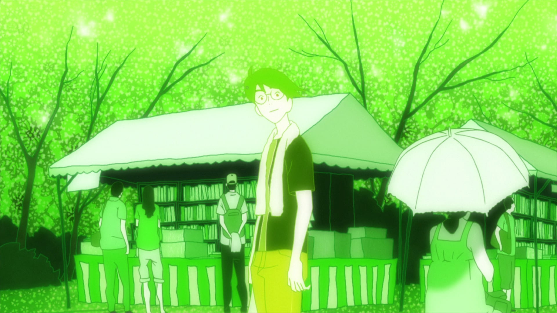 security, plant, protection, anime, outdoors, lighting equipment, The Tatami Galaxy, park, no people, architecture, umbrella, Watashi, illuminated, built structure, HD Wallpaper