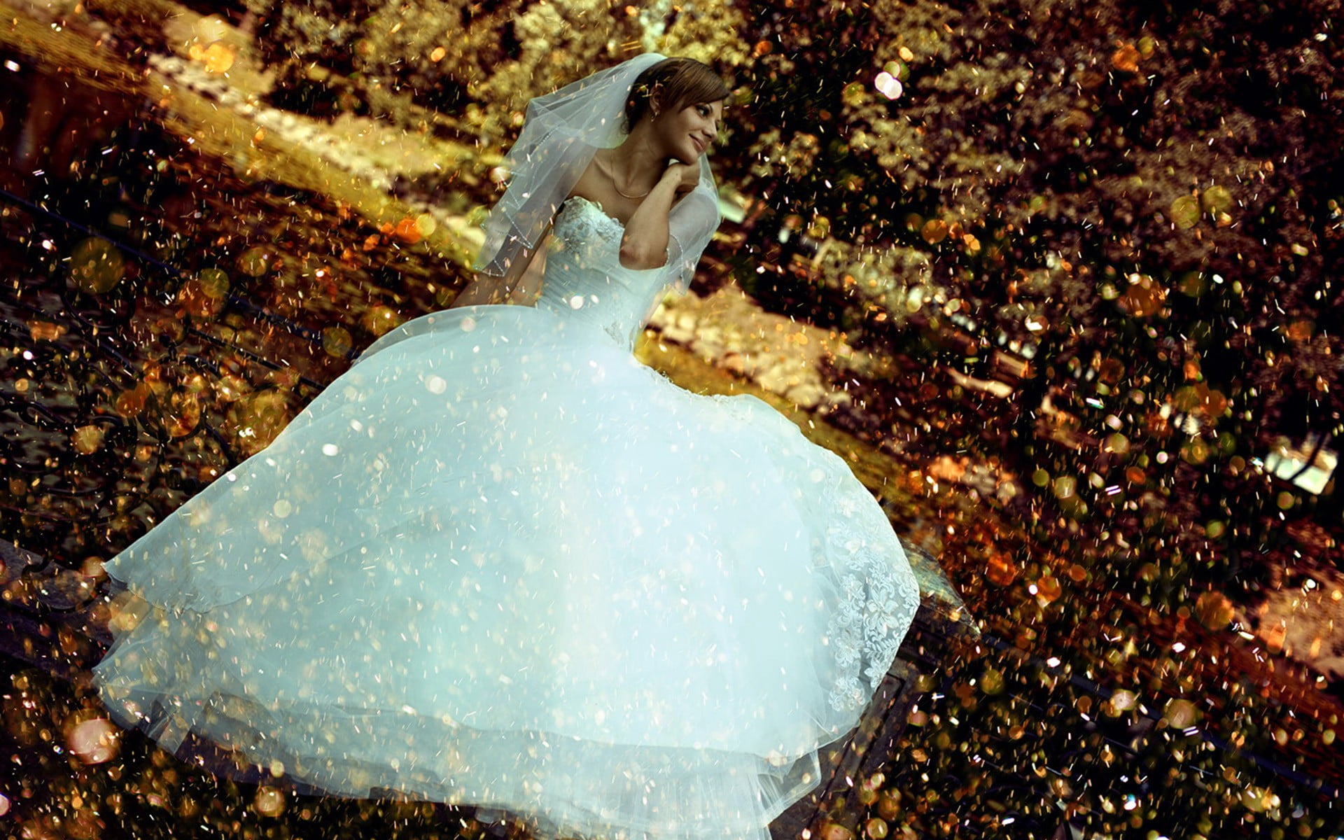 women outdoors, outdoors, brides, bokeh, young women, women, adult, bizarre, young adult, fantasy, smiling, digital composite, nature, clothing, bridal gown, HD Wallpaper