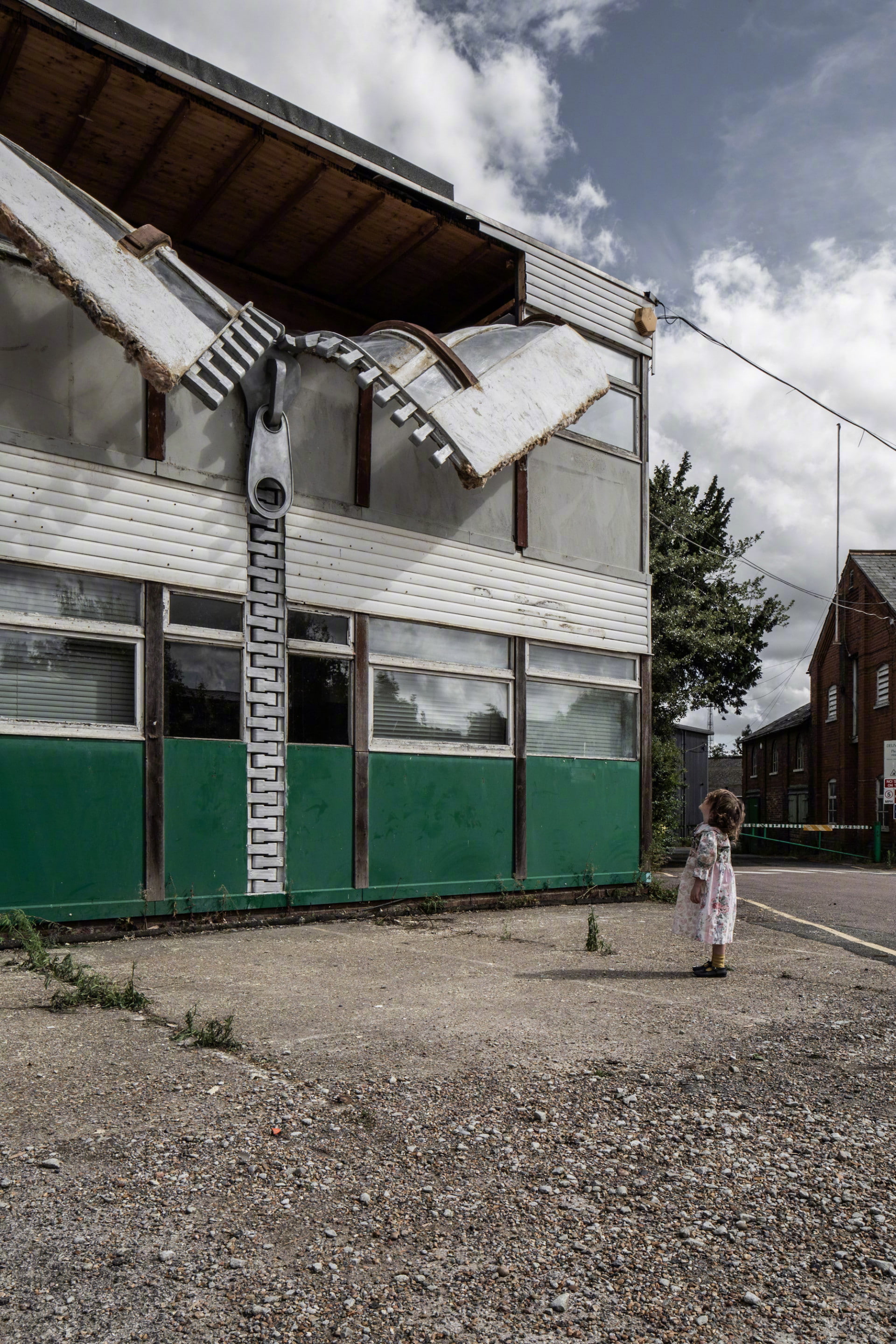 portrait display, window, house, children, built structure, clouds, city, Alex Chinneck, nature, giant, building exterior, street art, sky, day, cloud - sky, Phone HD Wallpaper