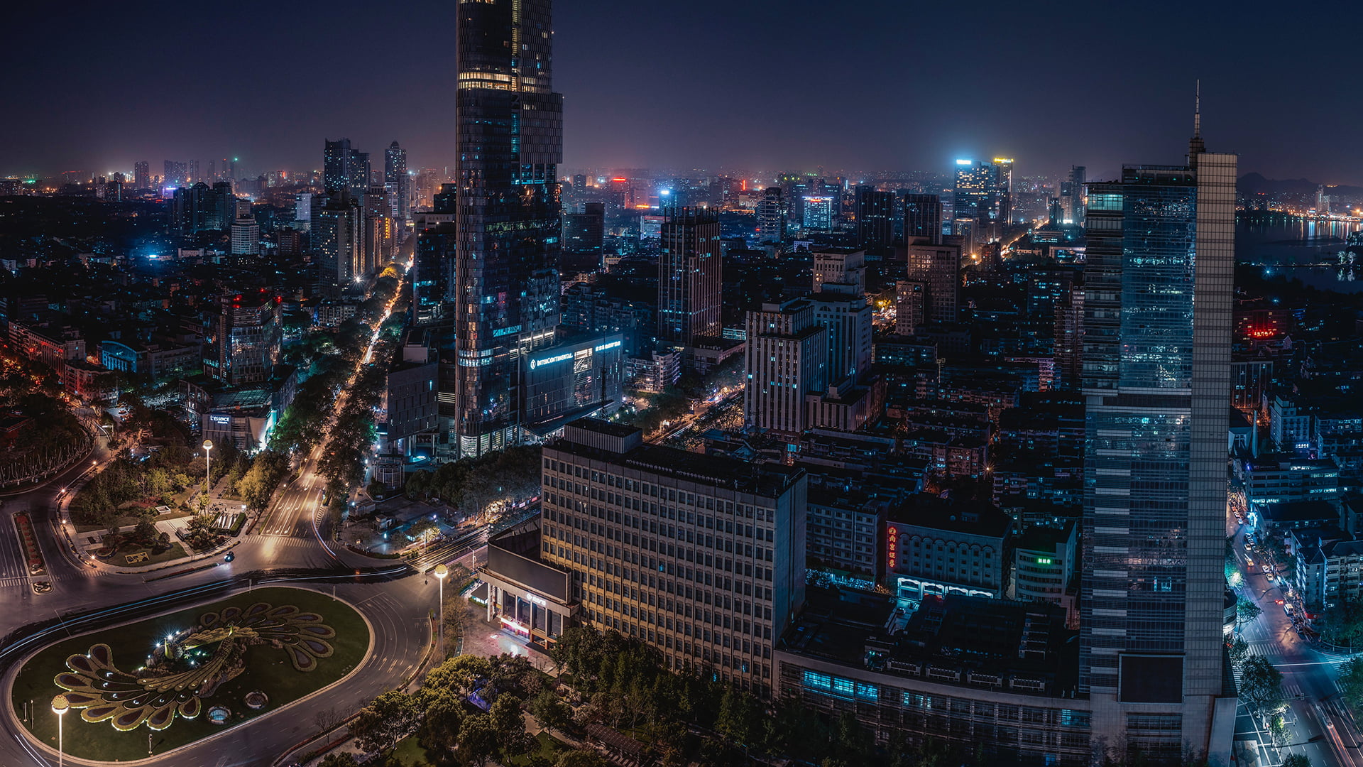 photography, lighten, building, high angle view, financial district, sky, no people, city street, illuminated, building exterior, urban skyline, city, outdoors, HD Wallpaper