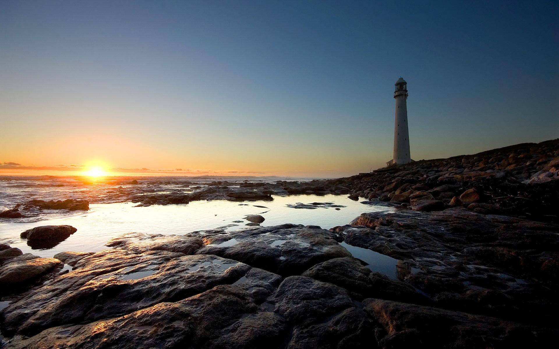 landmark, ocean, sunrise, 1080P, lightened, light, nature, 3d and abstract, landscapes, HD Wallpaper