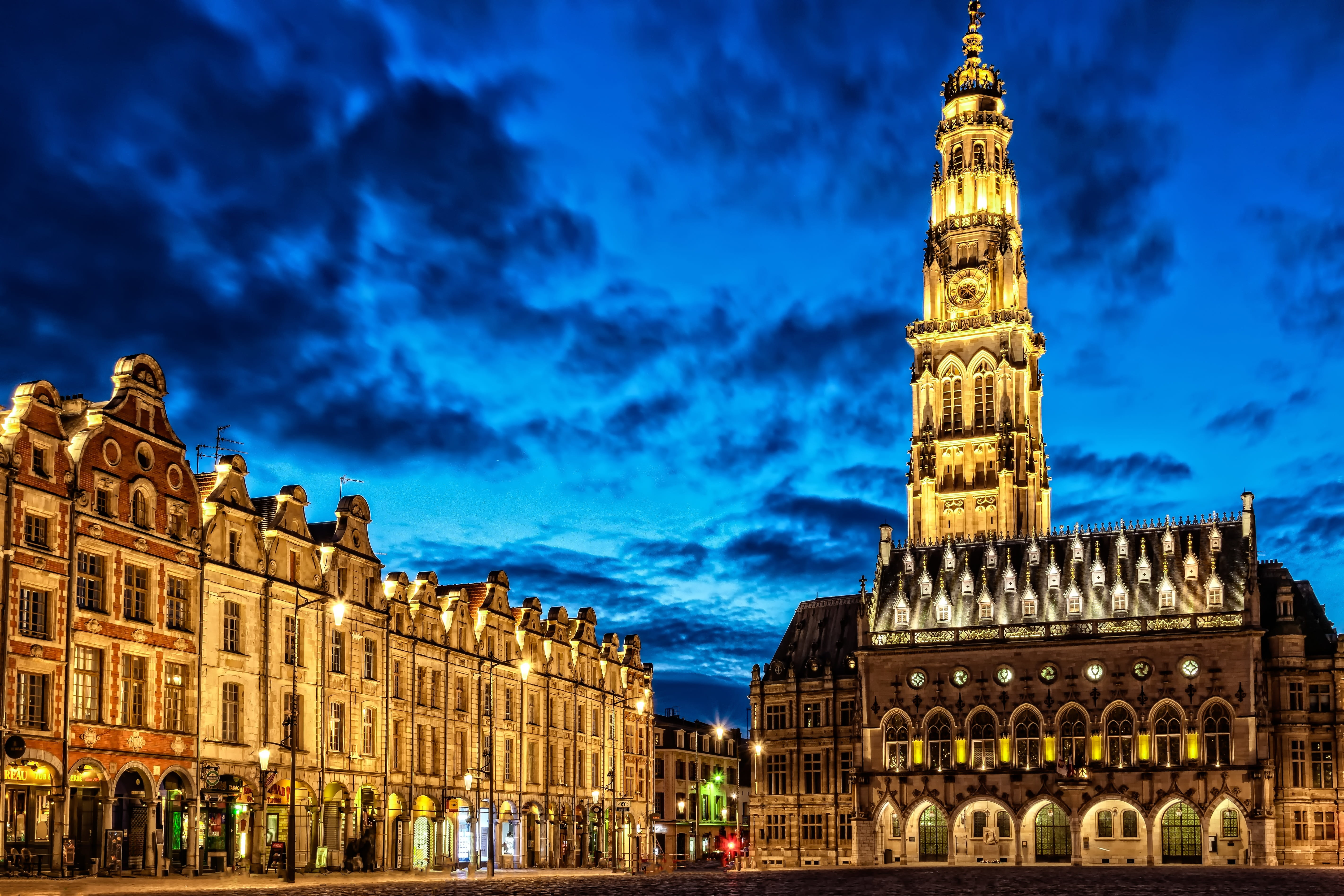 history, facade, market, 5K, historic old town, downtown, outdoors, historic town hall, historically, city, illuminated, dusk, art, gothic style, night, HD Wallpaper