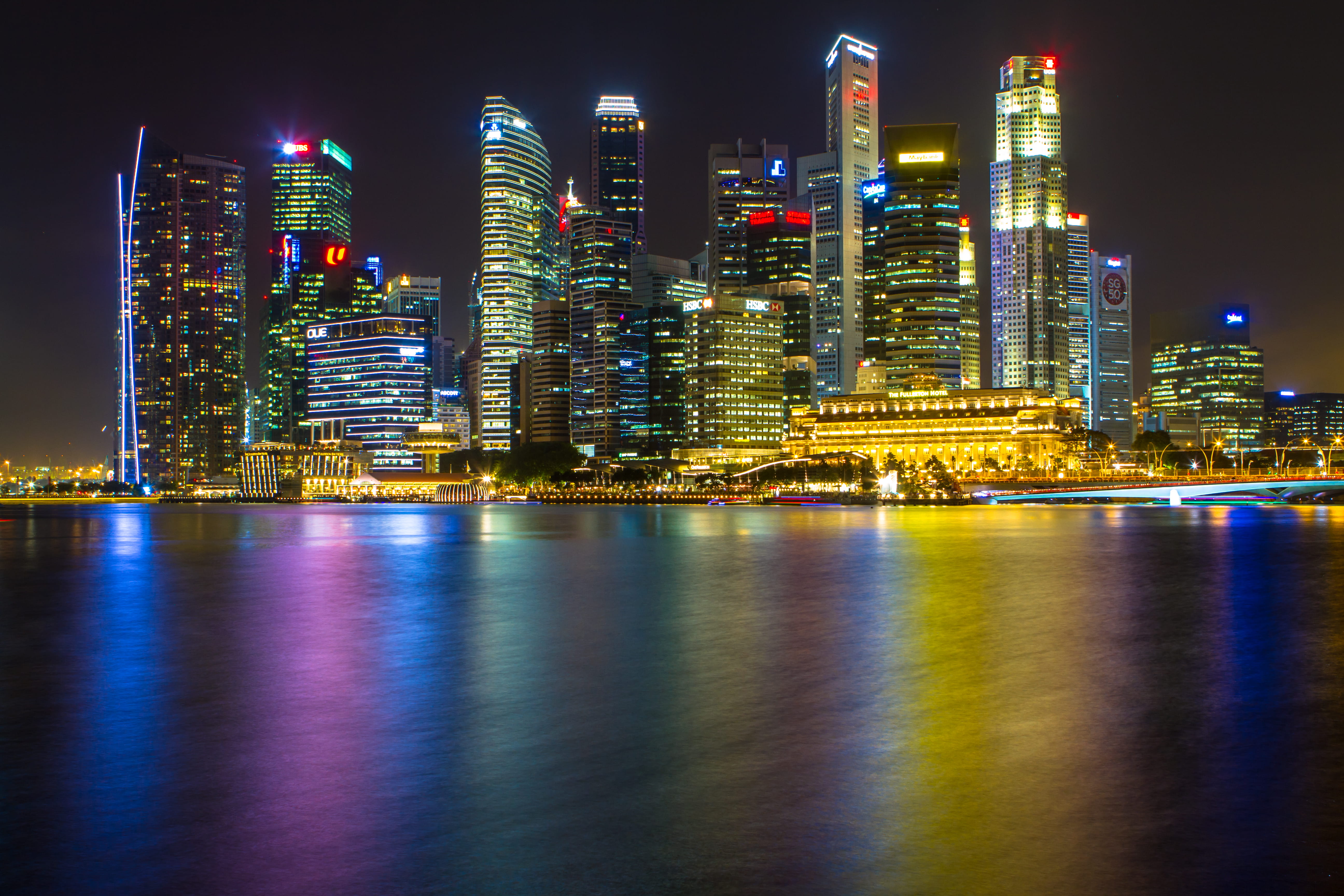 color, financial district, modern, city lights, downtown district, office building exterior, reflection, 5K, asia, sky, bay, building exterior, outdoors, HD Wallpaper