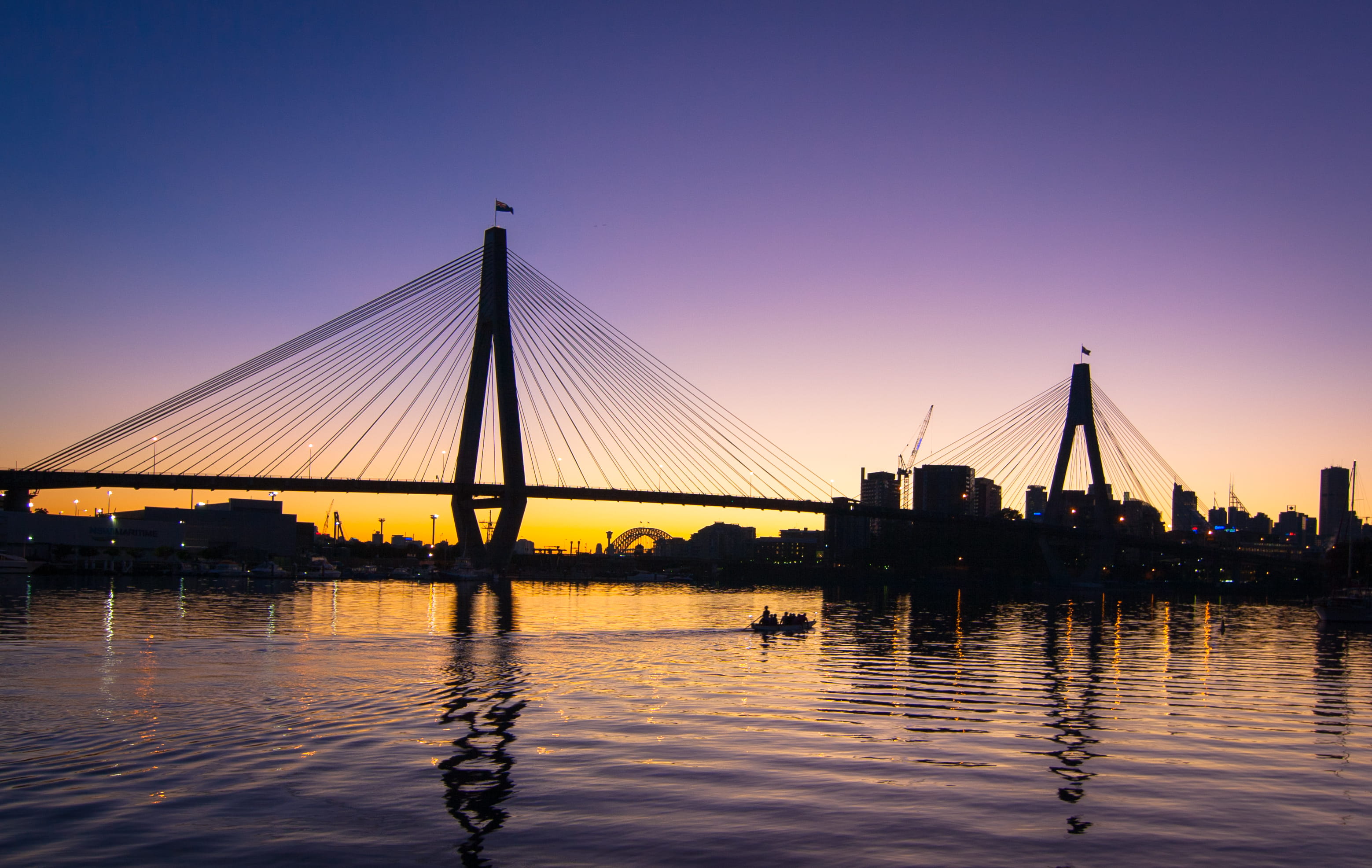 travel destinations, connection, harbour, travel, summer, transportation, sunrise, architecture, sydney, cityscape, city, glebe point park, cityline, river, HD Wallpaper